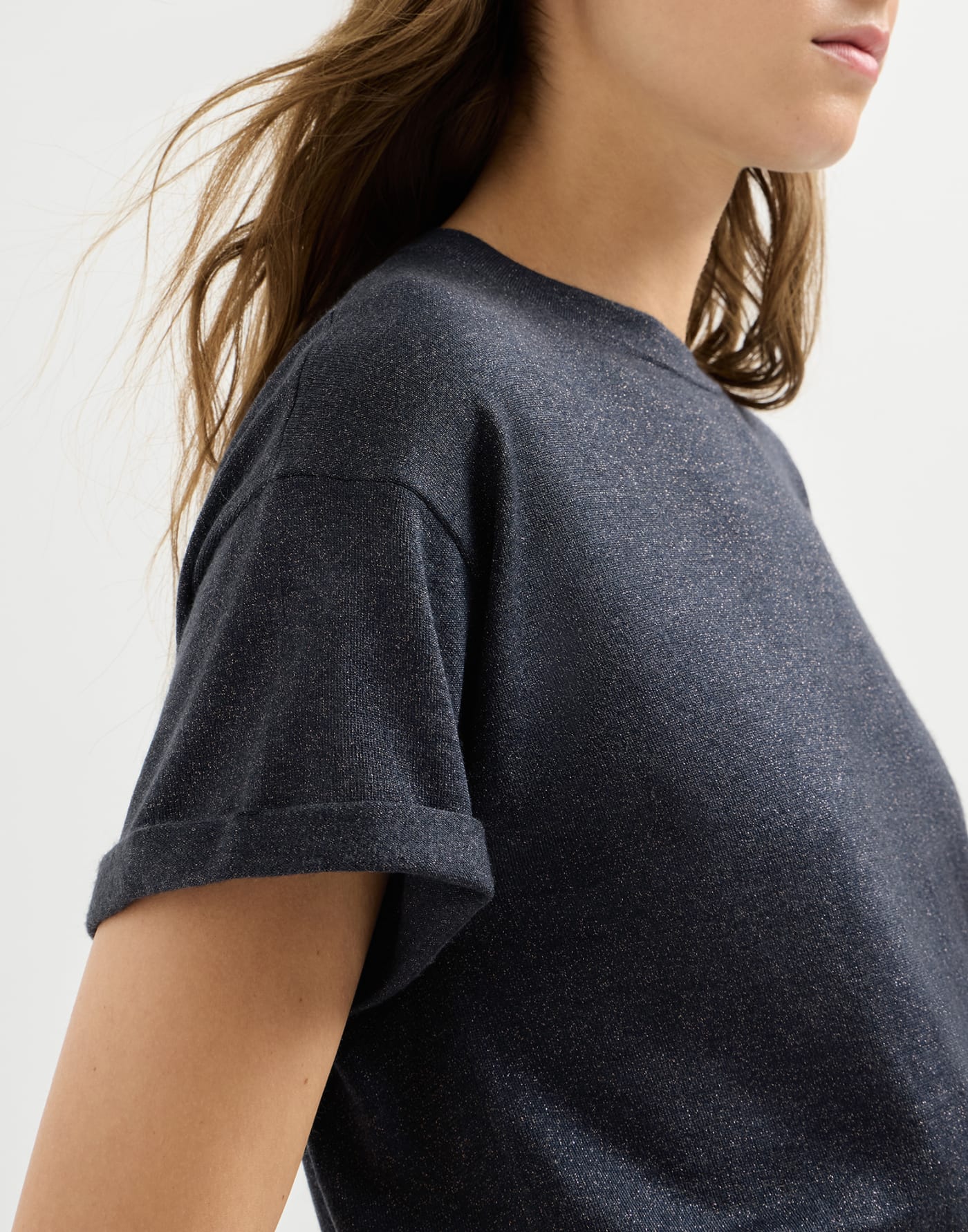 Cashmere and silk knit T-shirt Blue Woman - Brunello Cucinelli