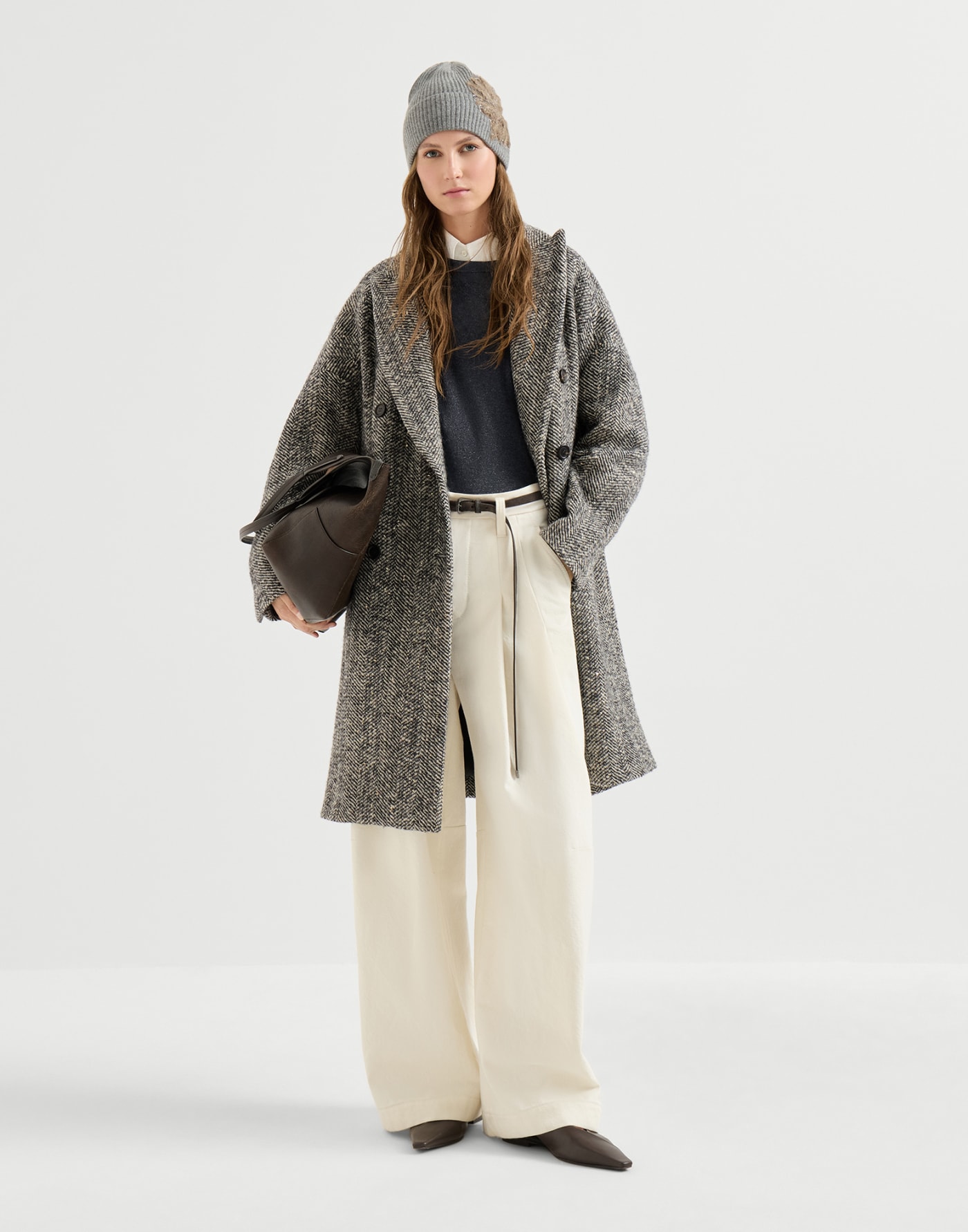 Cashmere and silk knit T-shirt Blue Woman - Brunello Cucinelli