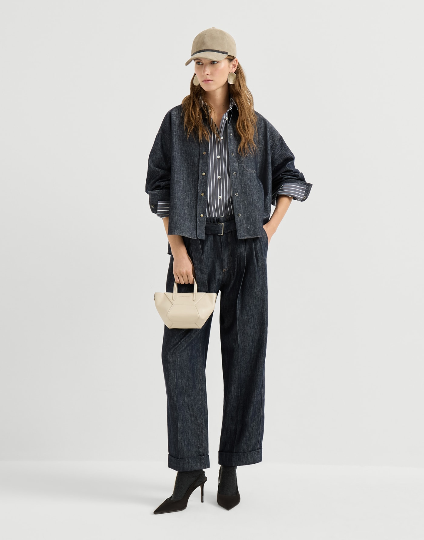 Striped poplin shirt Denim Woman - Brunello Cucinelli