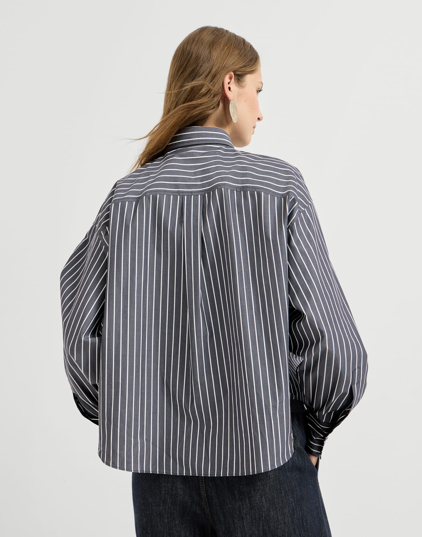 Striped poplin shirt Denim Woman - Brunello Cucinelli