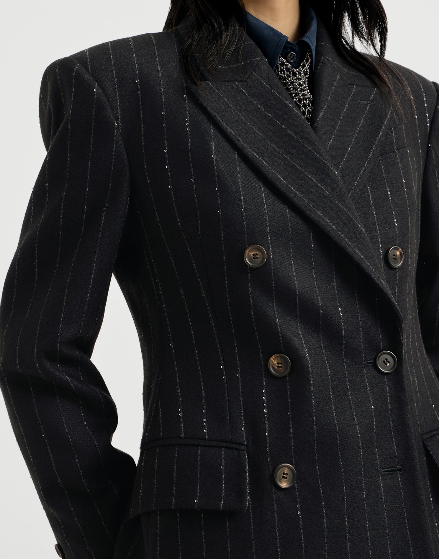 Dazzling chalk stripe blazer Cobalt Woman - Brunello Cucinelli