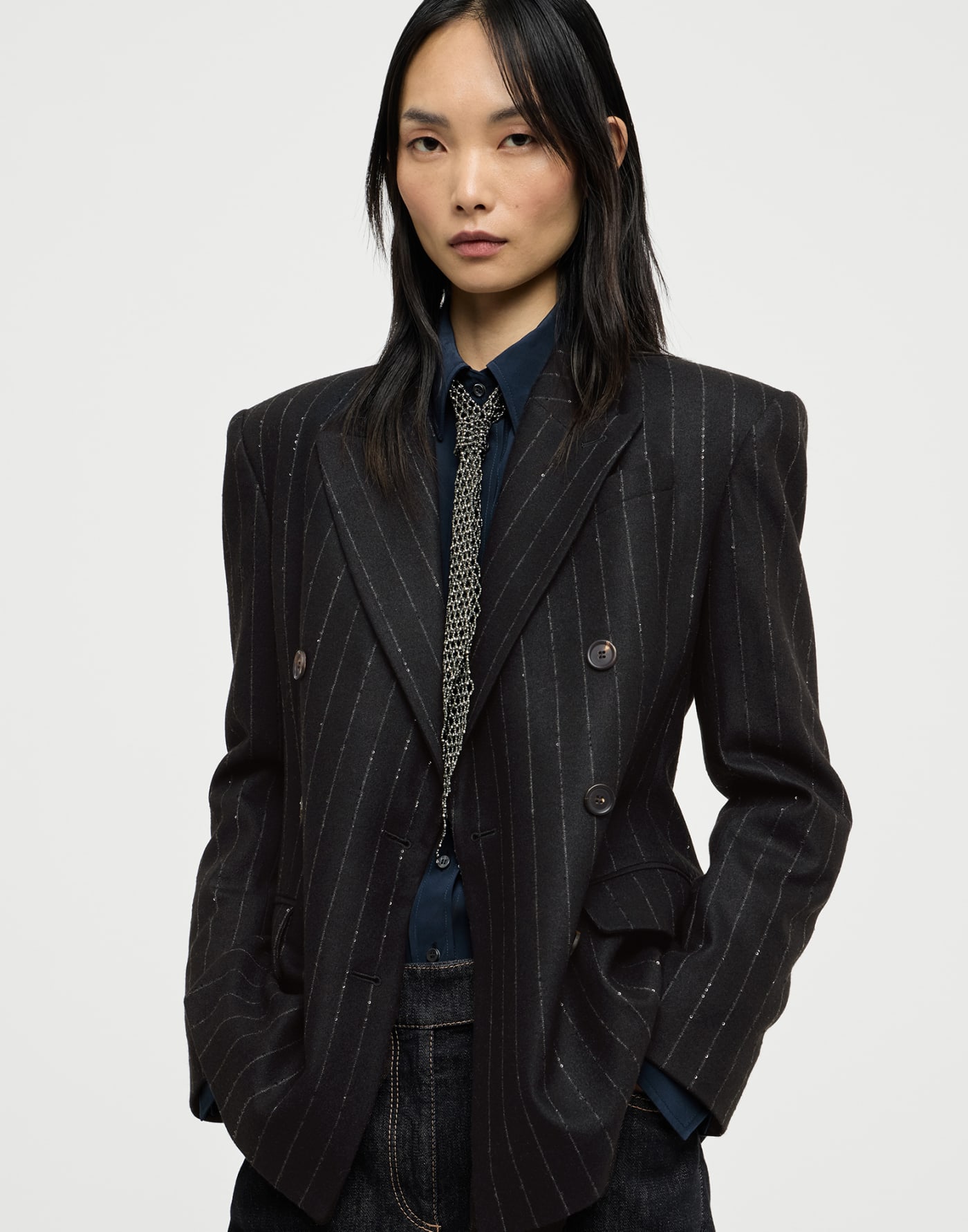 Dazzling chalk stripe blazer Cobalt Woman - Brunello Cucinelli