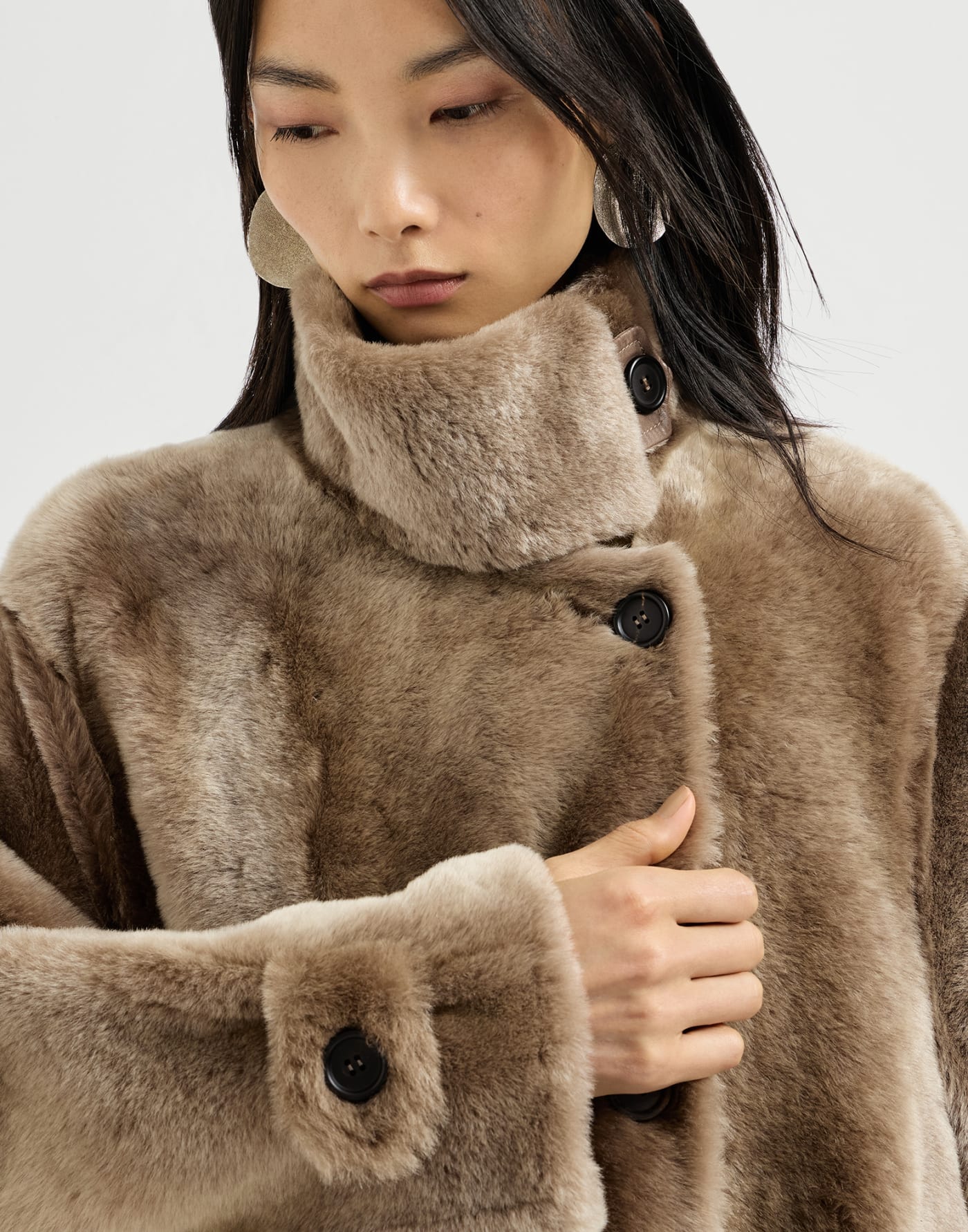 Shearling coat with belt Light Brown Woman - Brunello Cucinelli
