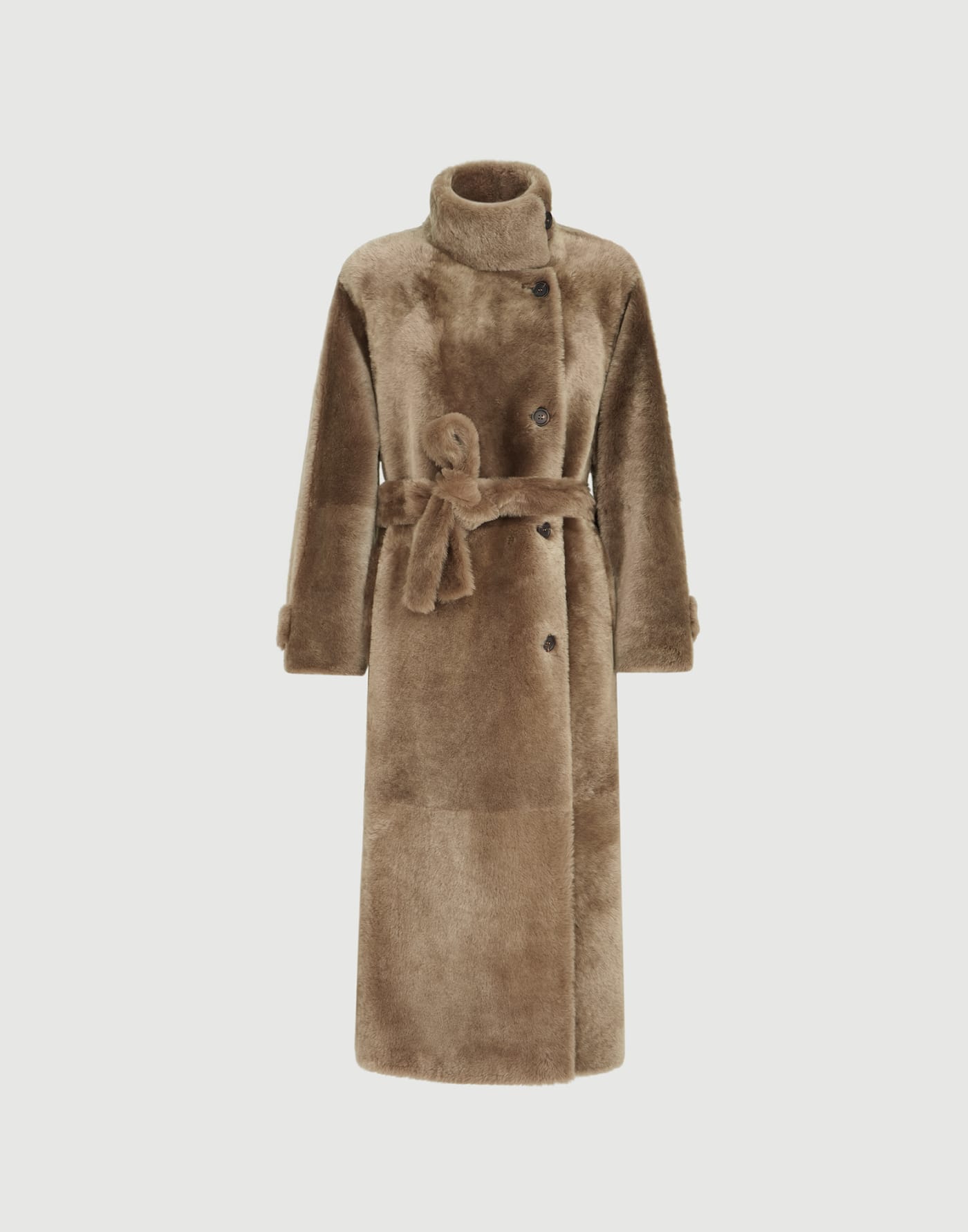 Shearling coat with belt Light Brown Woman - Brunello Cucinelli