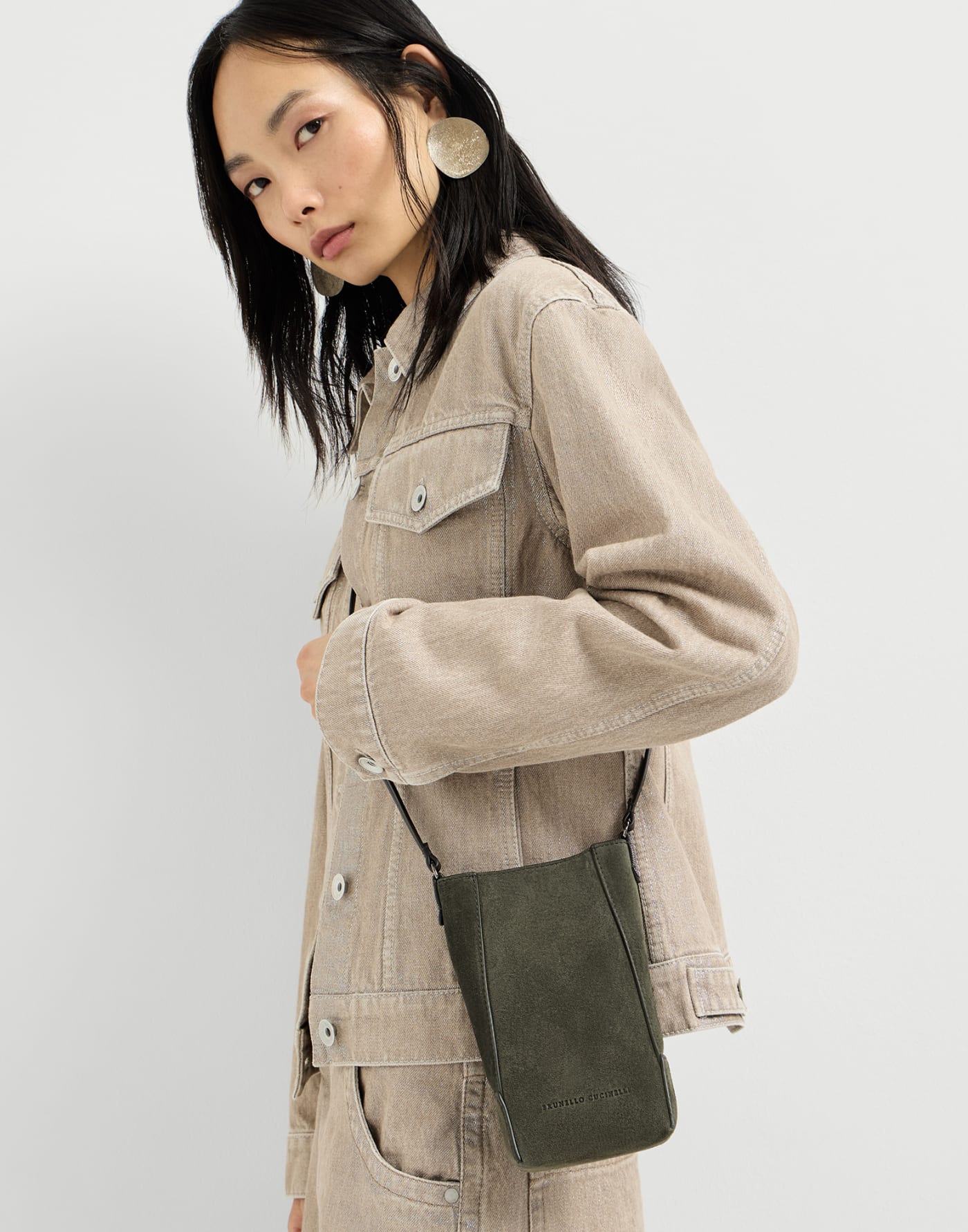 BC Duo 绒面革手机袋 绿色 女款 - Brunello Cucinelli