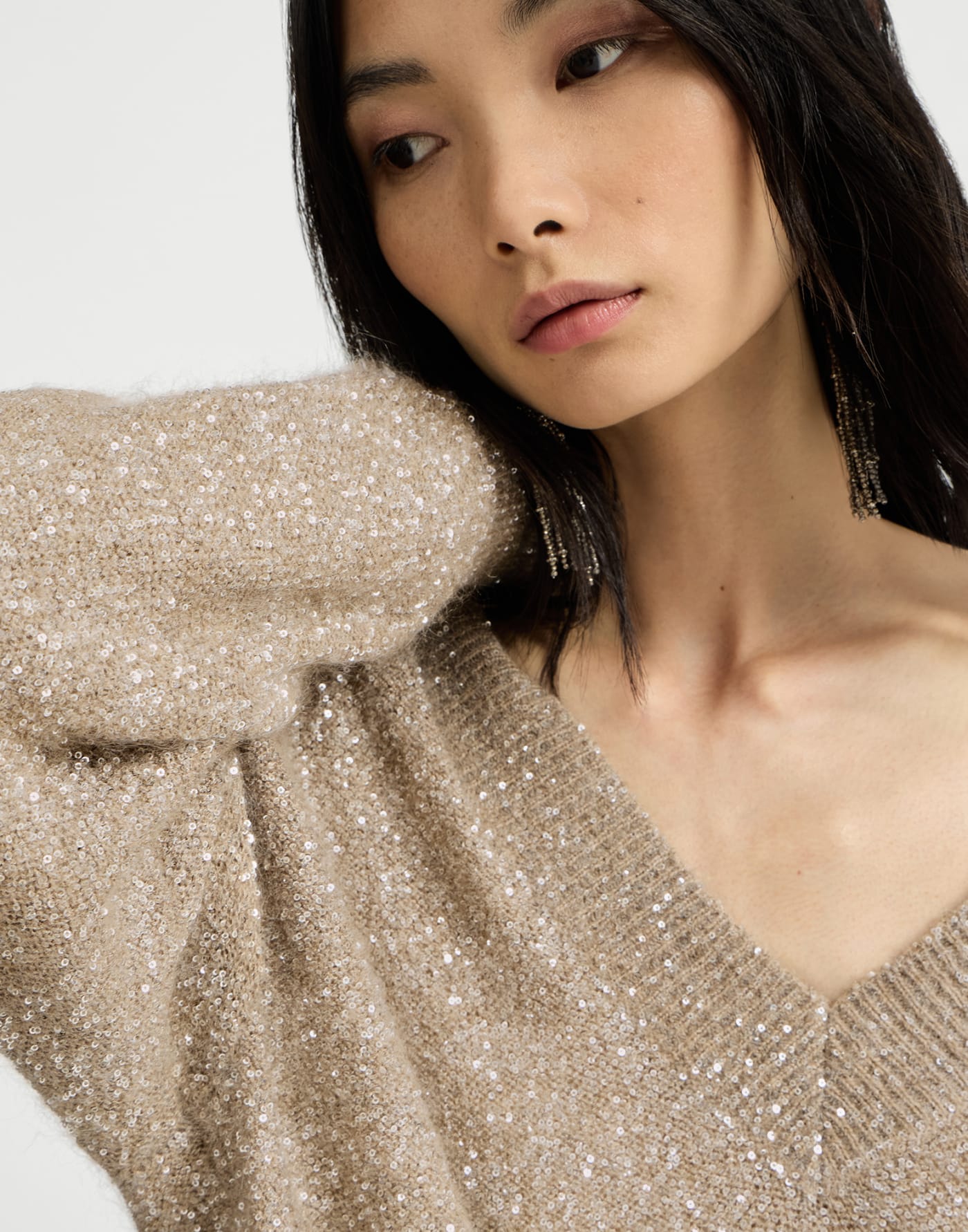 Mohair and wool dazzling texture sweater Light Brown Woman - Brunello Cucinelli