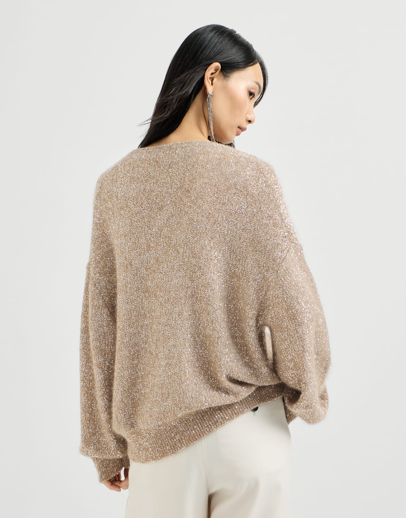 Mohair and wool dazzling texture sweater Light Brown Woman - Brunello Cucinelli