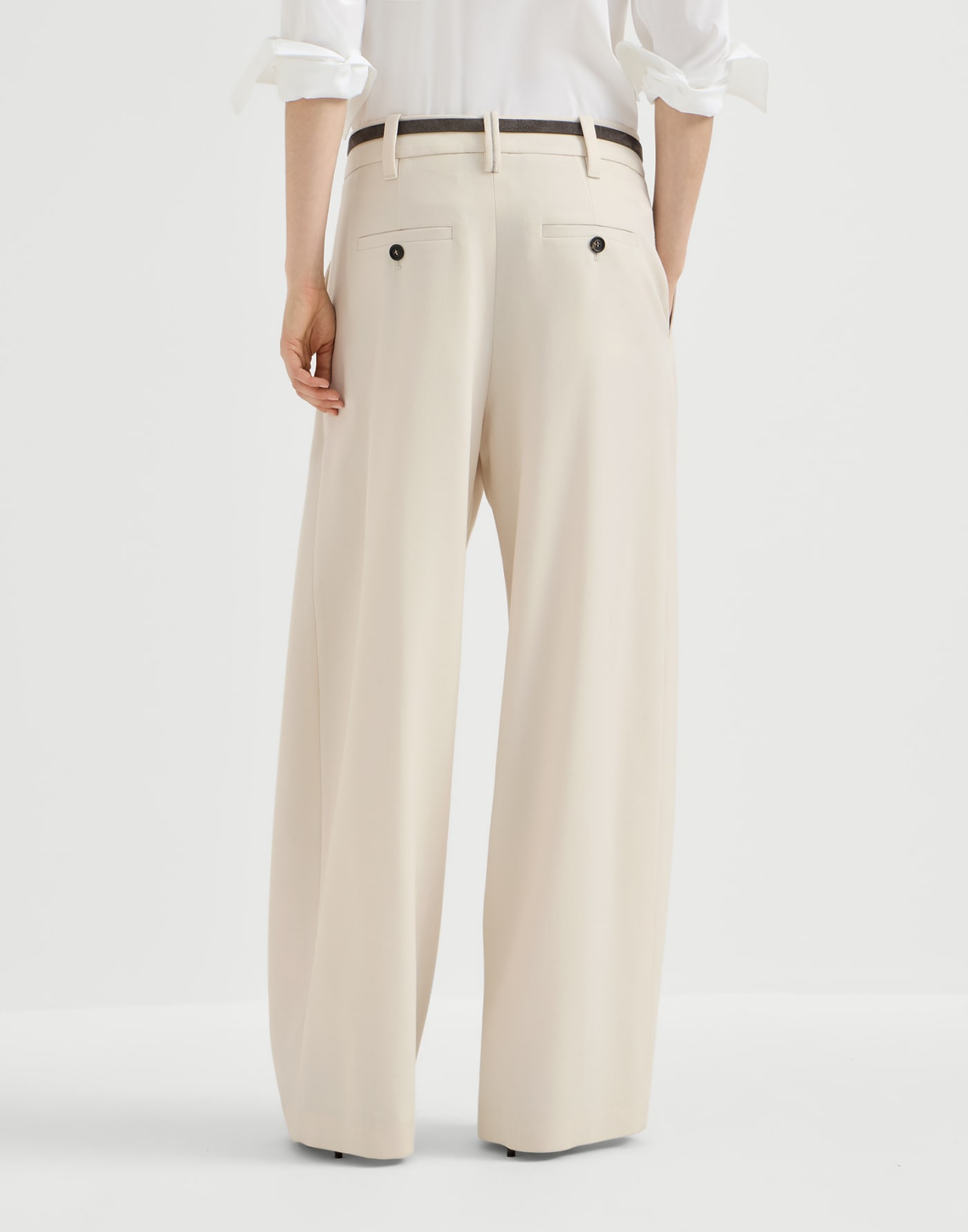 Pantalone Pleated Barrel Latte Donna - Brunello Cucinelli