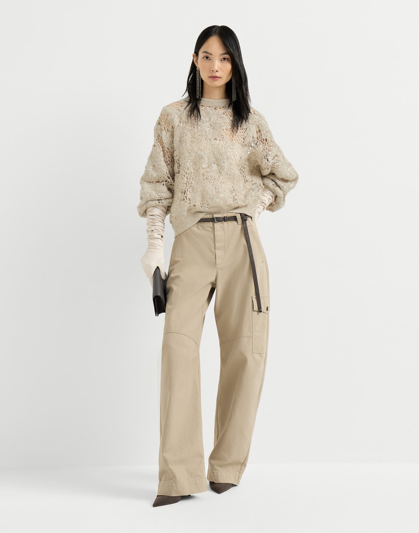 Whispering bloom embroidery sweater Sand Woman - Brunello Cucinelli