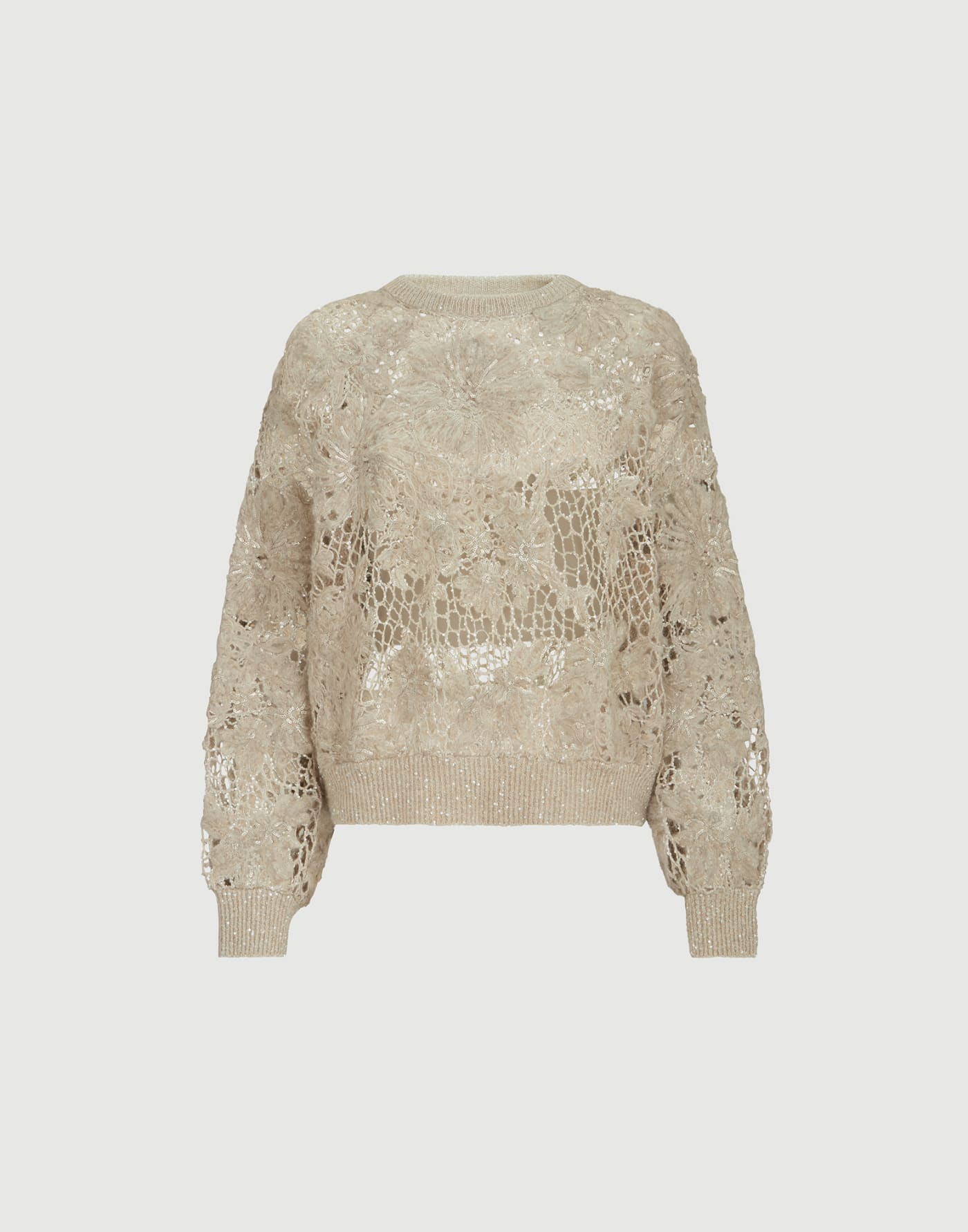 Whispering bloom embroidery sweater Sand Woman - Brunello Cucinelli