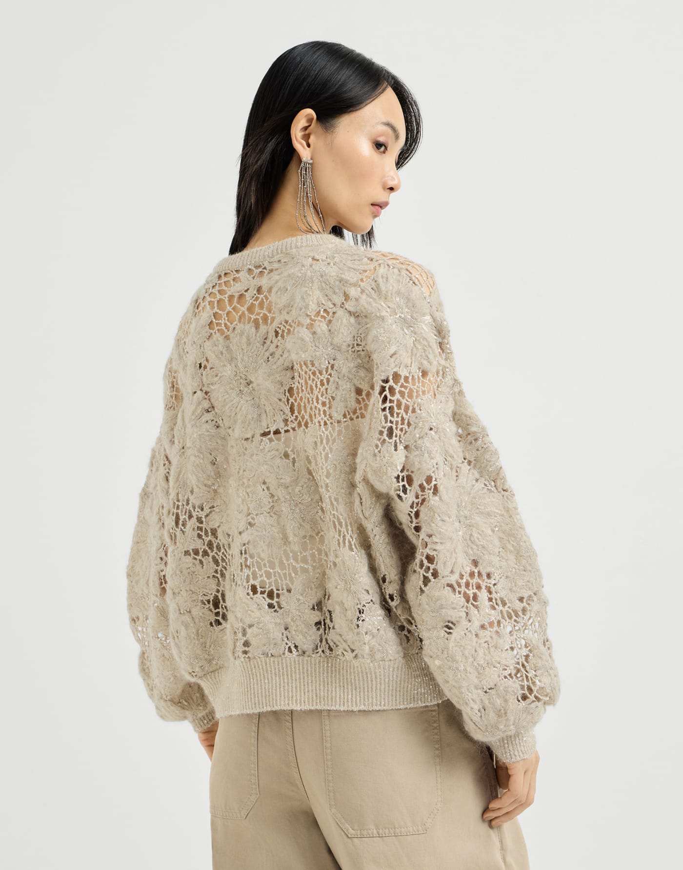 Whispering bloom embroidery sweater Sand Woman - Brunello Cucinelli
