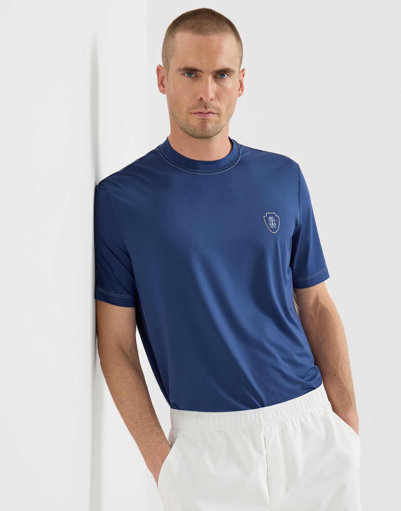 Crew-neck T-shirt Avio Blue Man - Brunello Cucinelli