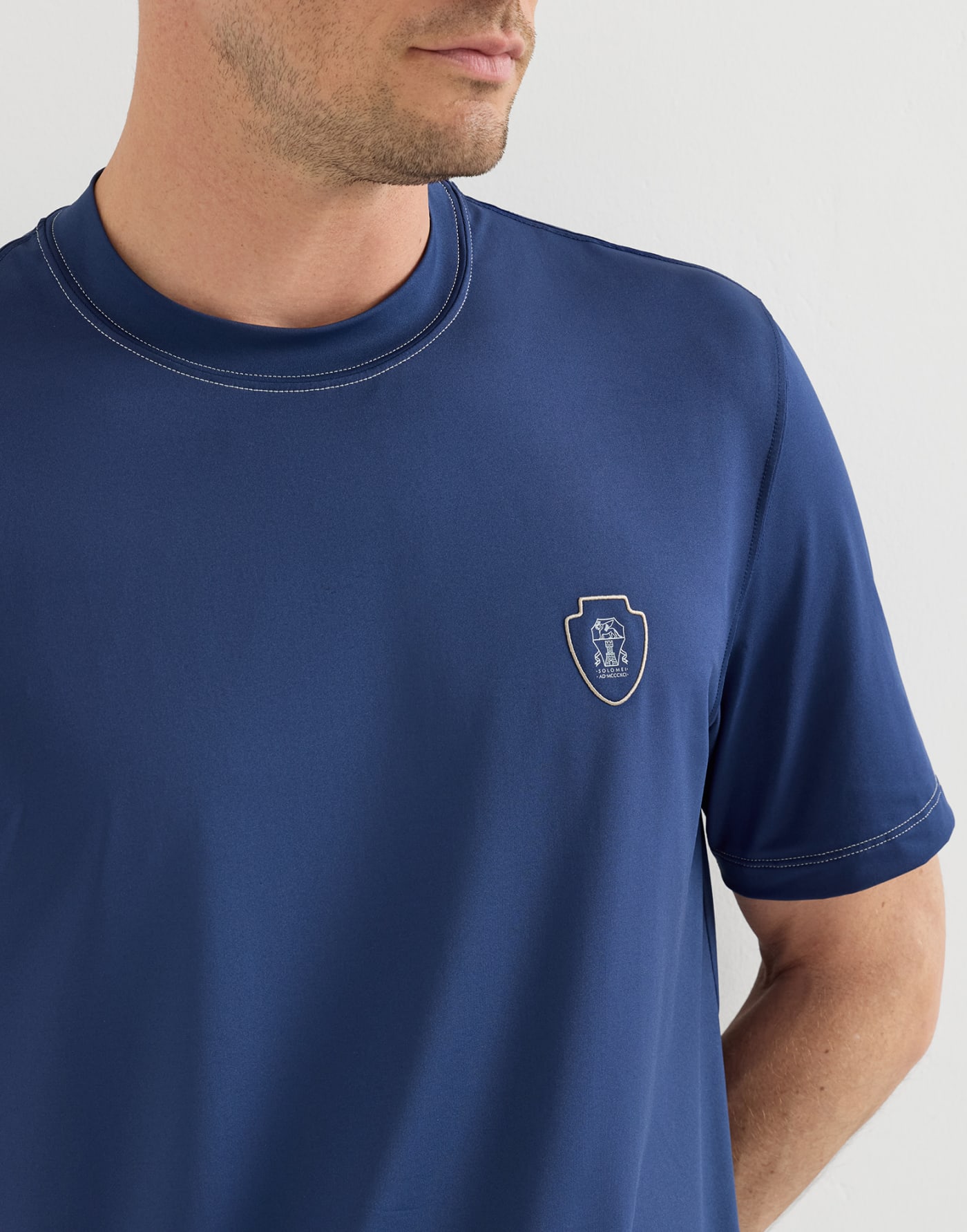 Crew-neck T-shirt Avio Blue Man - Brunello Cucinelli