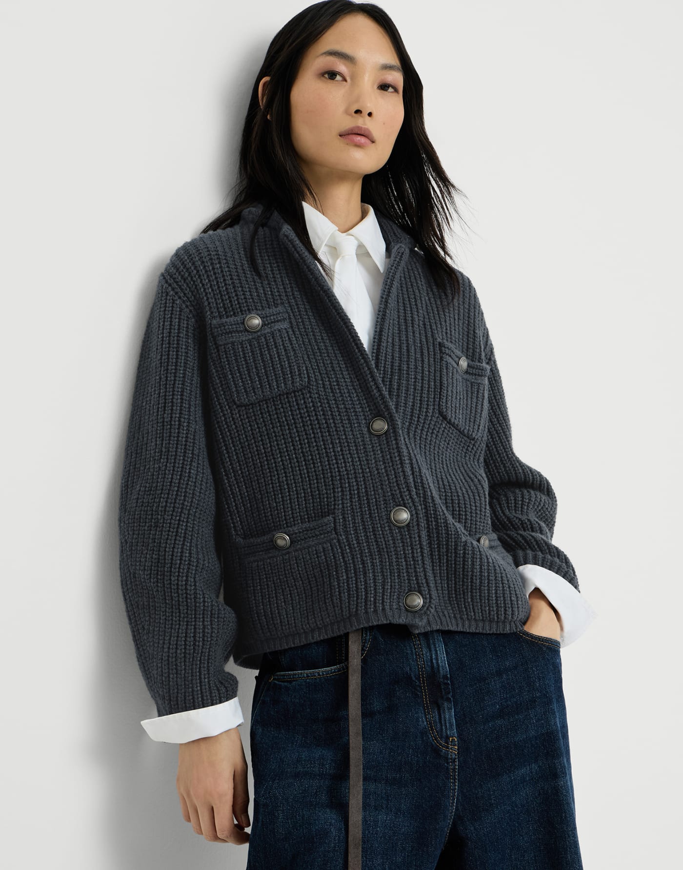 Cashmere Feather yarn cardigan Blue Woman - Brunello Cucinelli