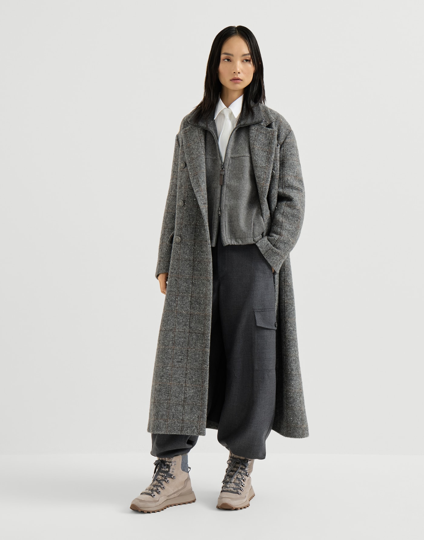 Runners en daim, maille et peau de mouton Gris Clair Femme - Brunello Cucinelli