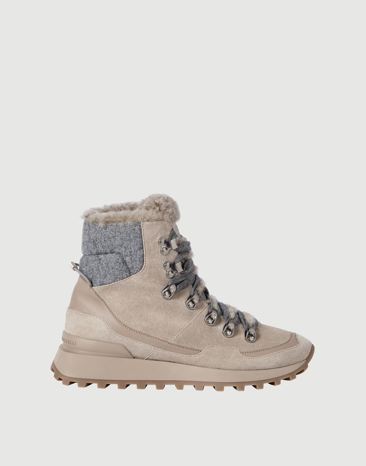 Runners en daim, maille et peau de mouton Gris Clair Femme - Brunello Cucinelli