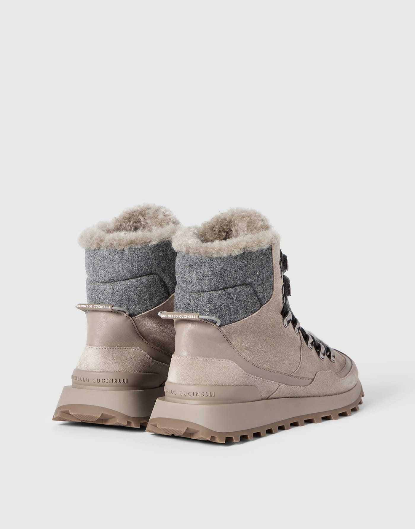 Runners en daim, maille et peau de mouton Gris Clair Femme - Brunello Cucinelli