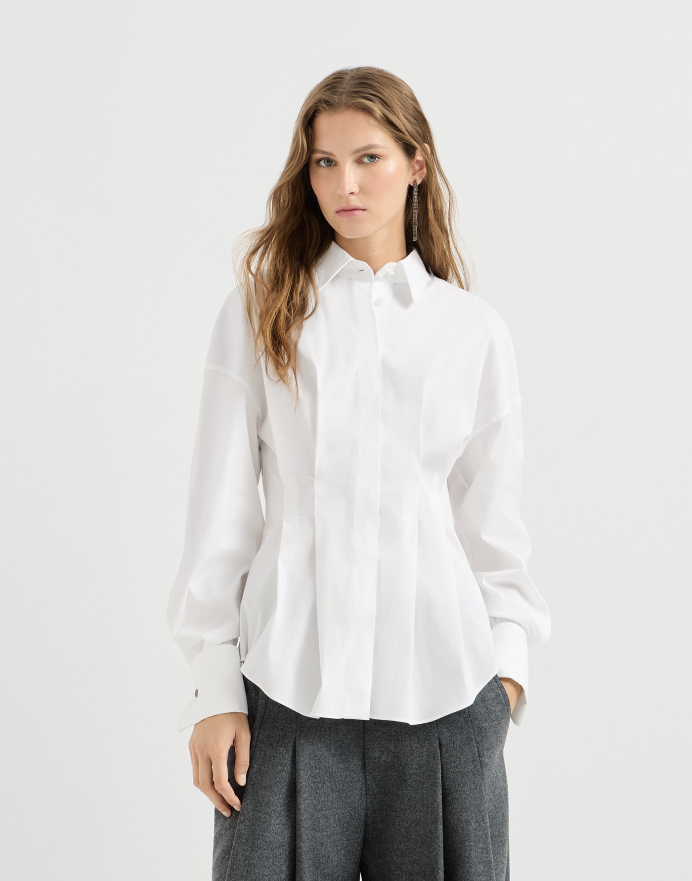 Chemise Pleated en popeline Blanc Femme - Brunello Cucinelli