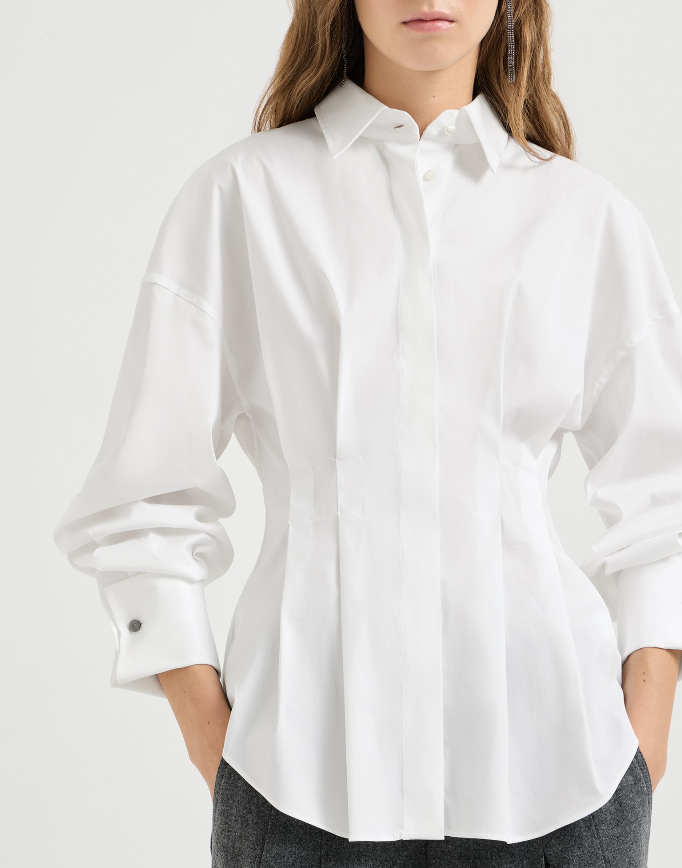 Chemise Pleated en popeline Blanc Femme - Brunello Cucinelli