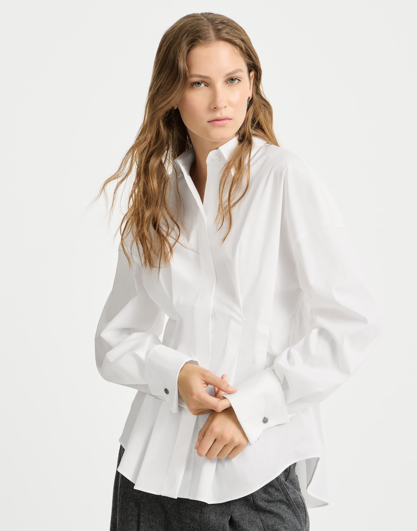 Chemise Pleated en popeline Blanc Femme - Brunello Cucinelli
