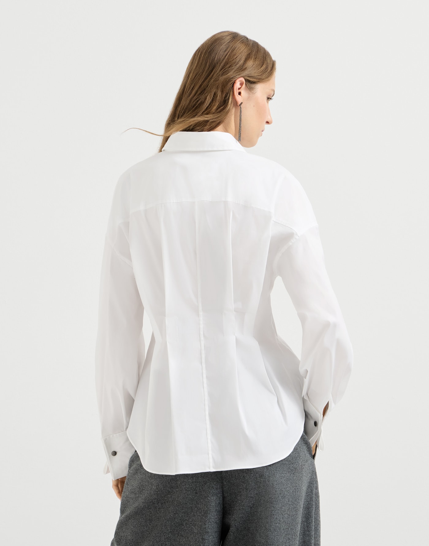 Chemise Pleated en popeline Blanc Femme - Brunello Cucinelli