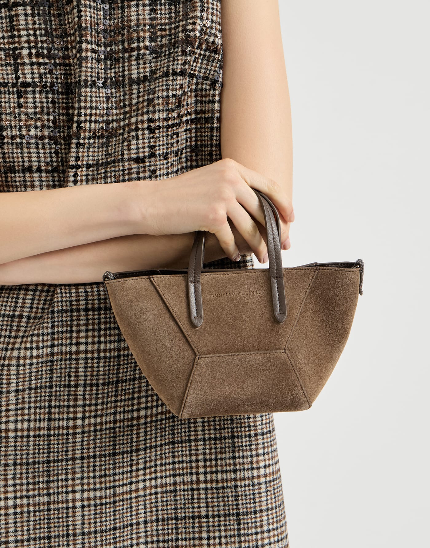 BC Duo mini bag in suede with monili Bark Woman - Brunello Cucinelli