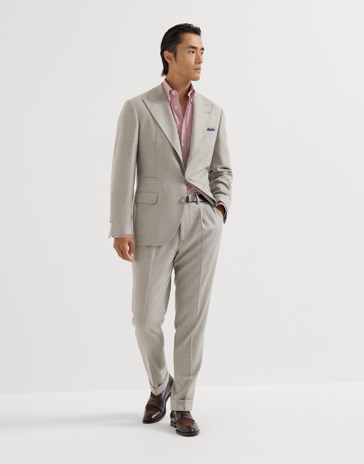 Striped poplin shirt Amaranth Man - Brunello Cucinelli