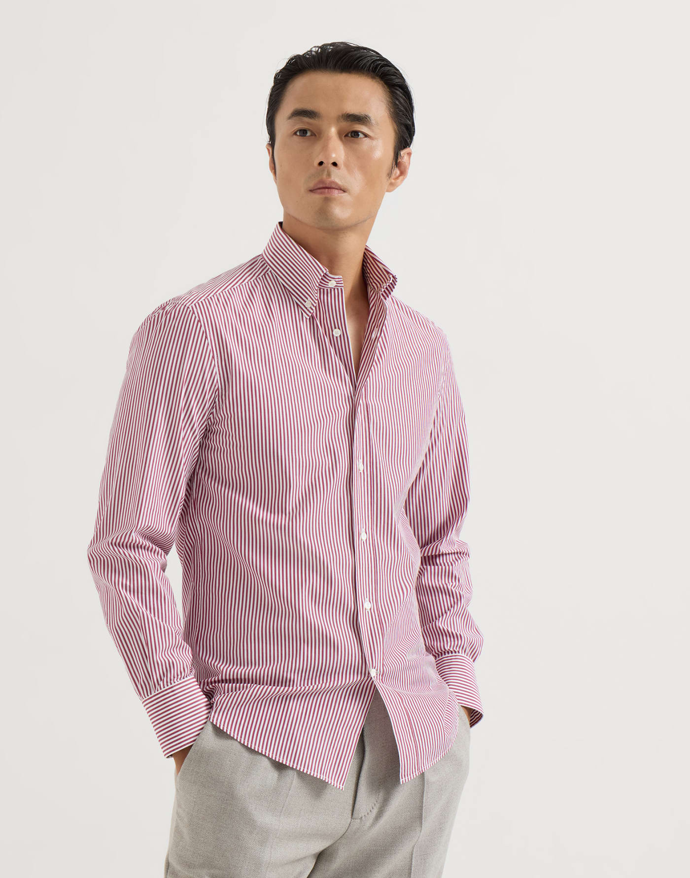 Striped poplin shirt Amaranth Man - Brunello Cucinelli