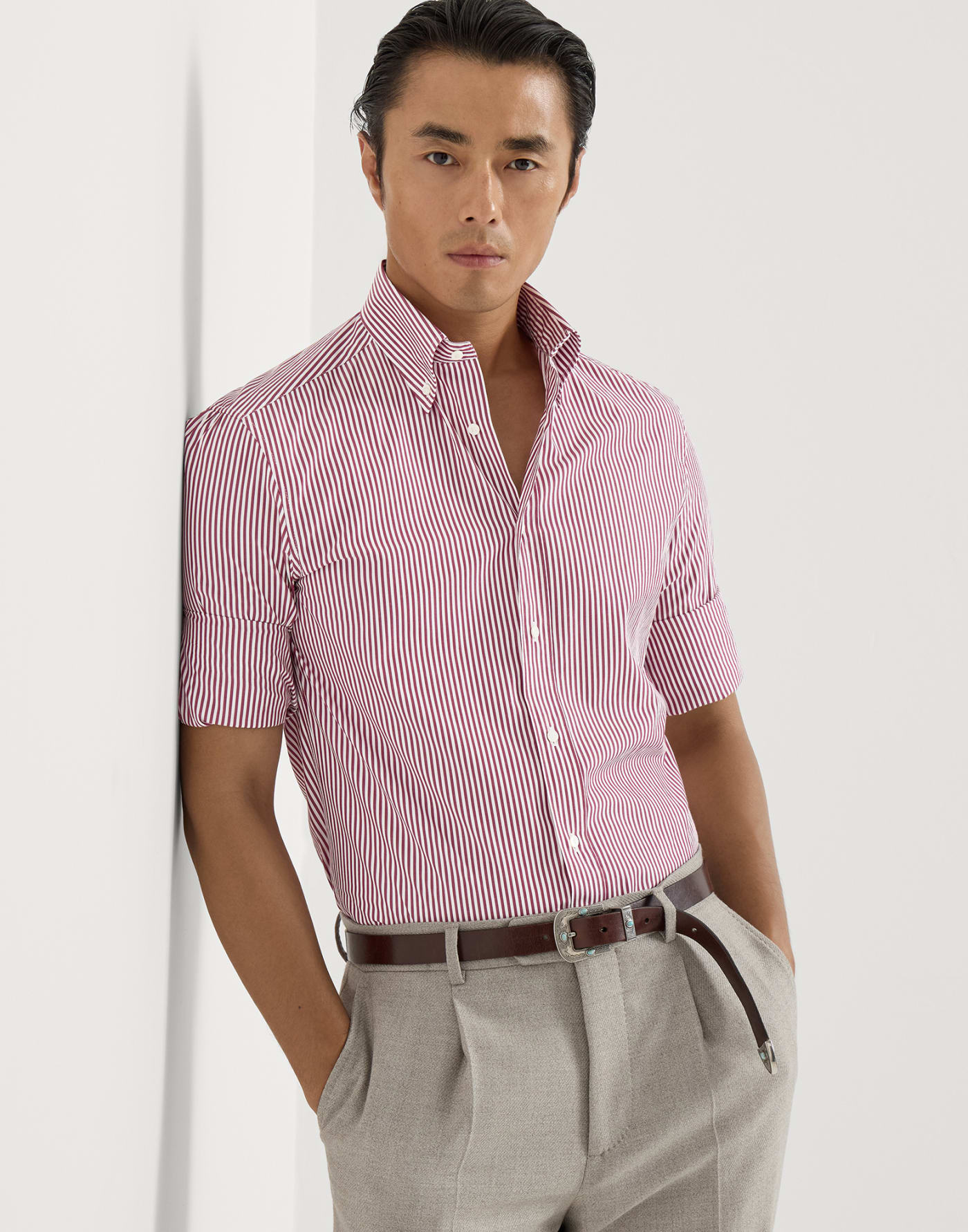 Striped poplin shirt Amaranth Man - Brunello Cucinelli
