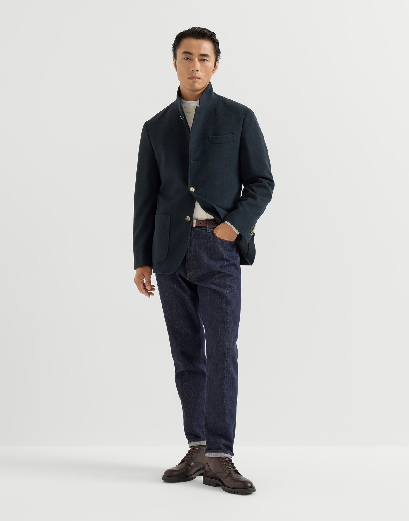 Blazer-style outerwear Navy Blue Man - Brunello Cucinelli