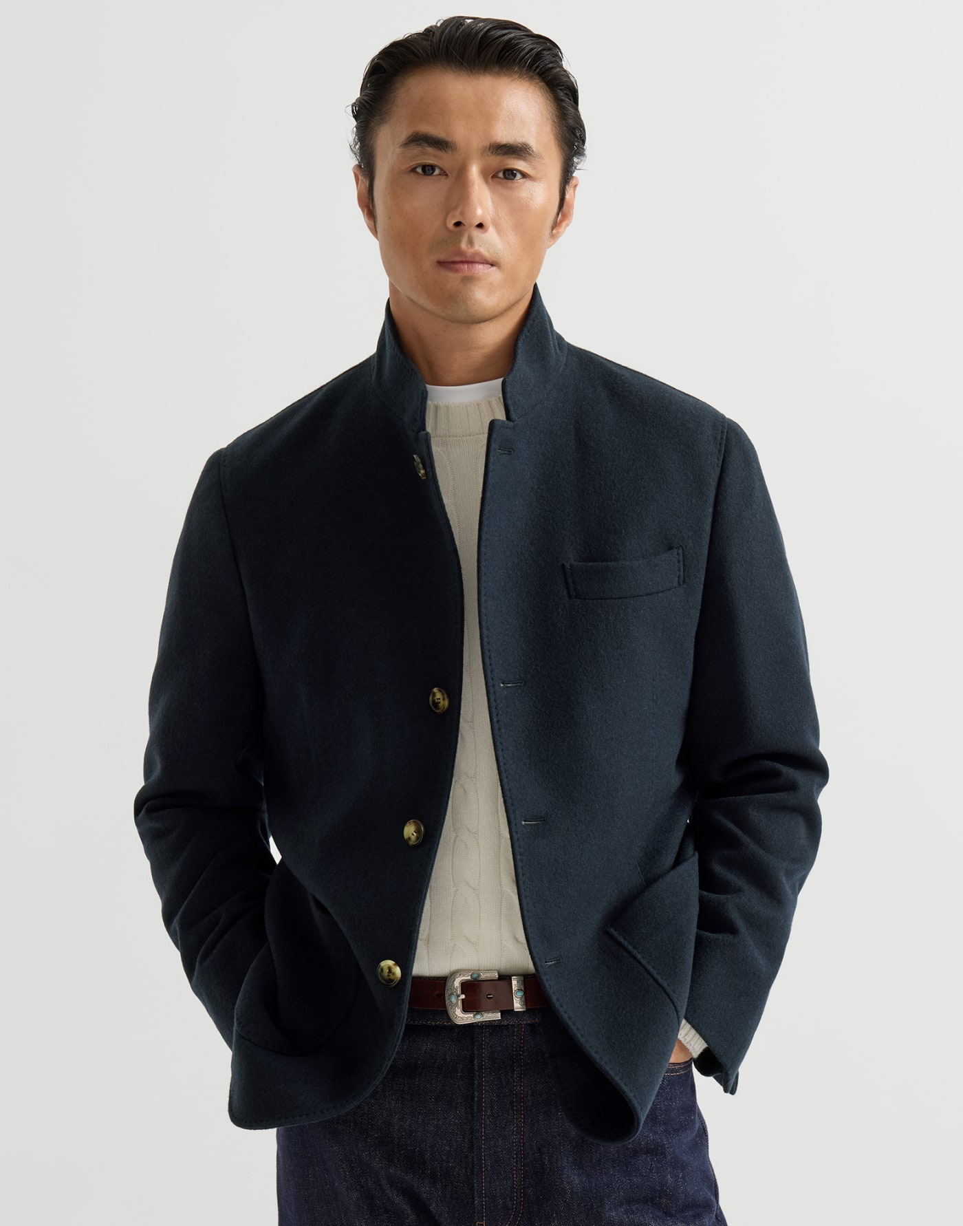 Blazer-style outerwear Navy Blue Man - Brunello Cucinelli