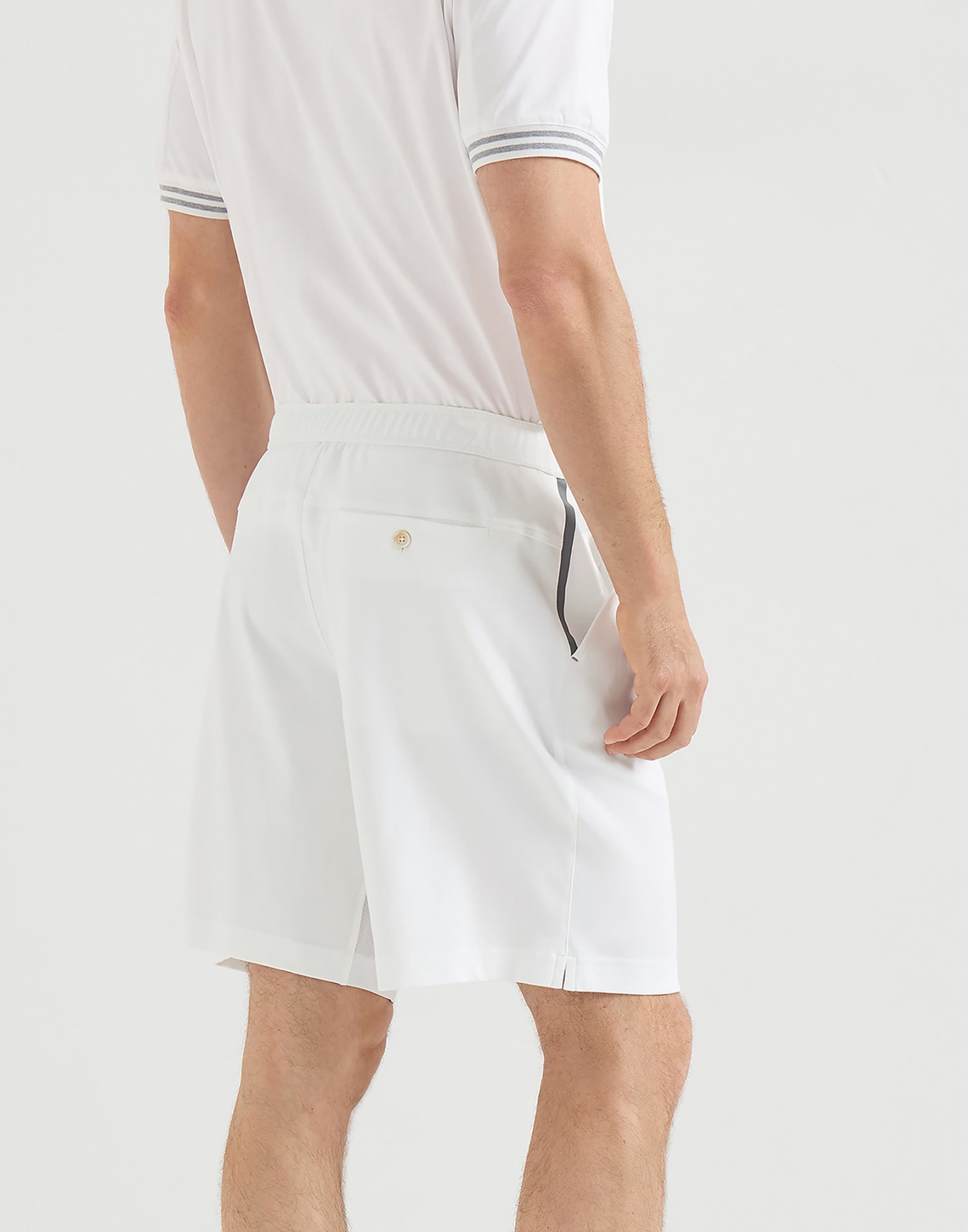 Bermuda aus Baumwollinterlock mit Logo Weiß Herren - Brunello Cucinelli