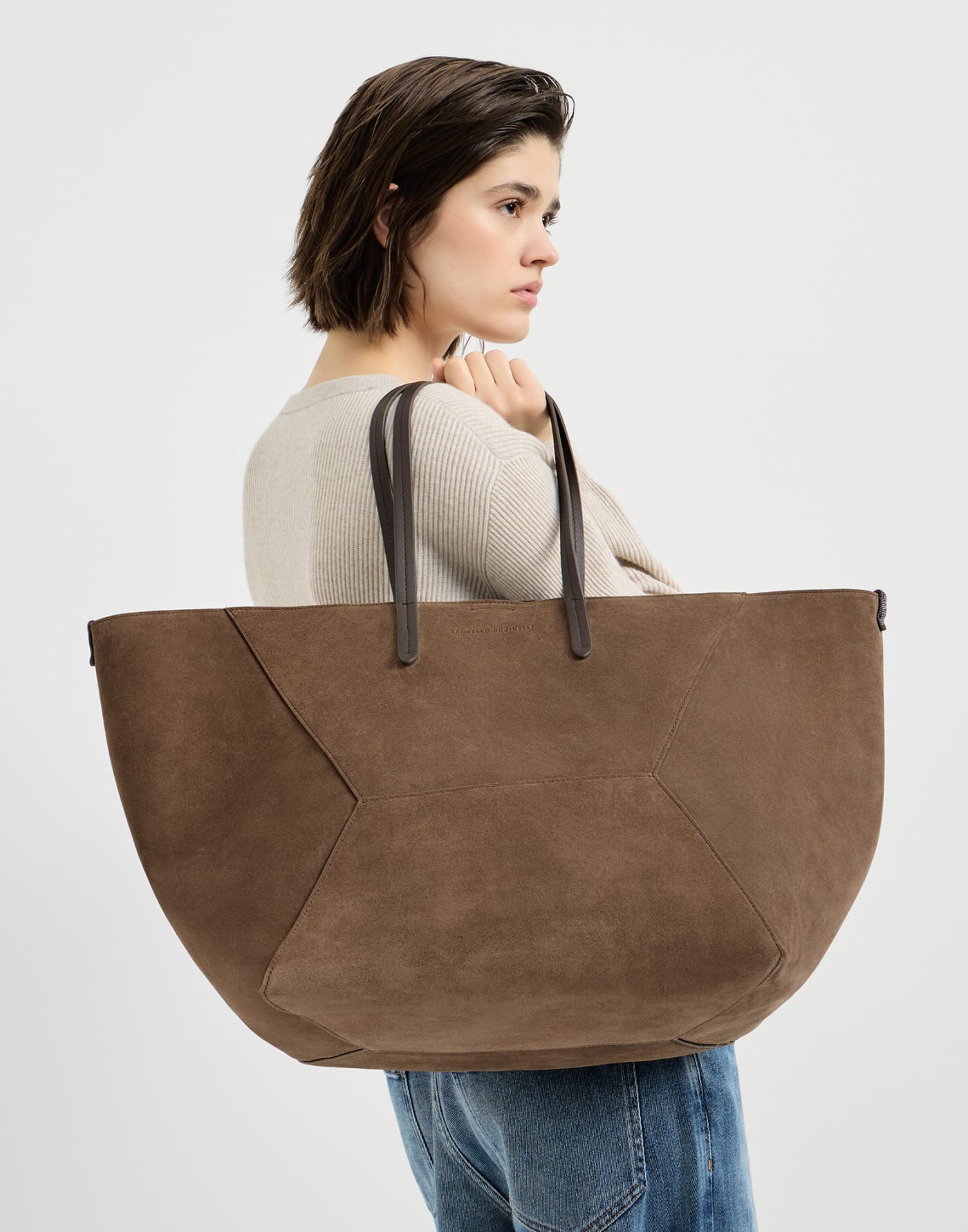 Borsa BC Duo large in camoscio Corteccia Donna - Brunello Cucinelli