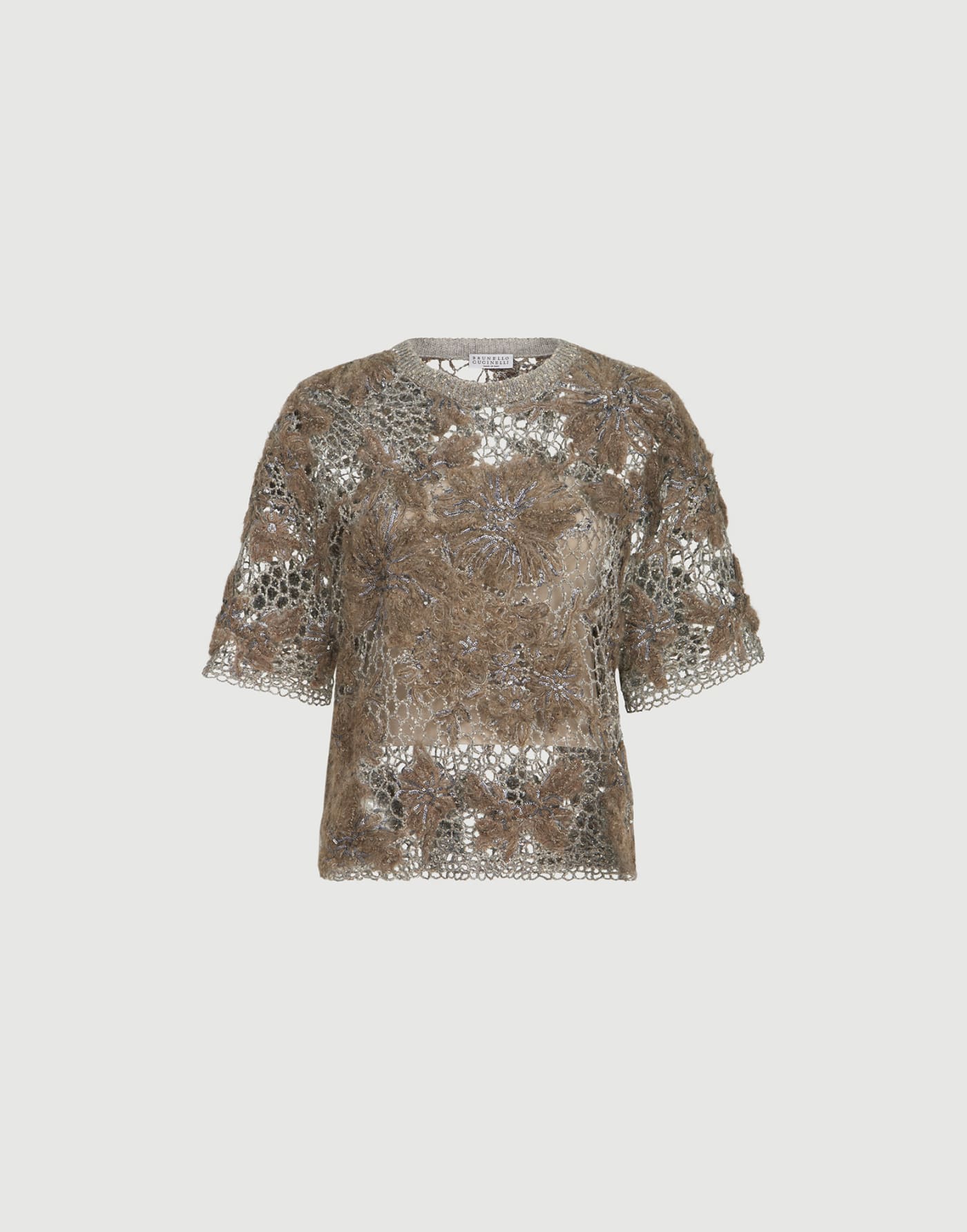 Whispering Bloom Embroidery T-shirt Pine Cone Brown Woman - Brunello Cucinelli