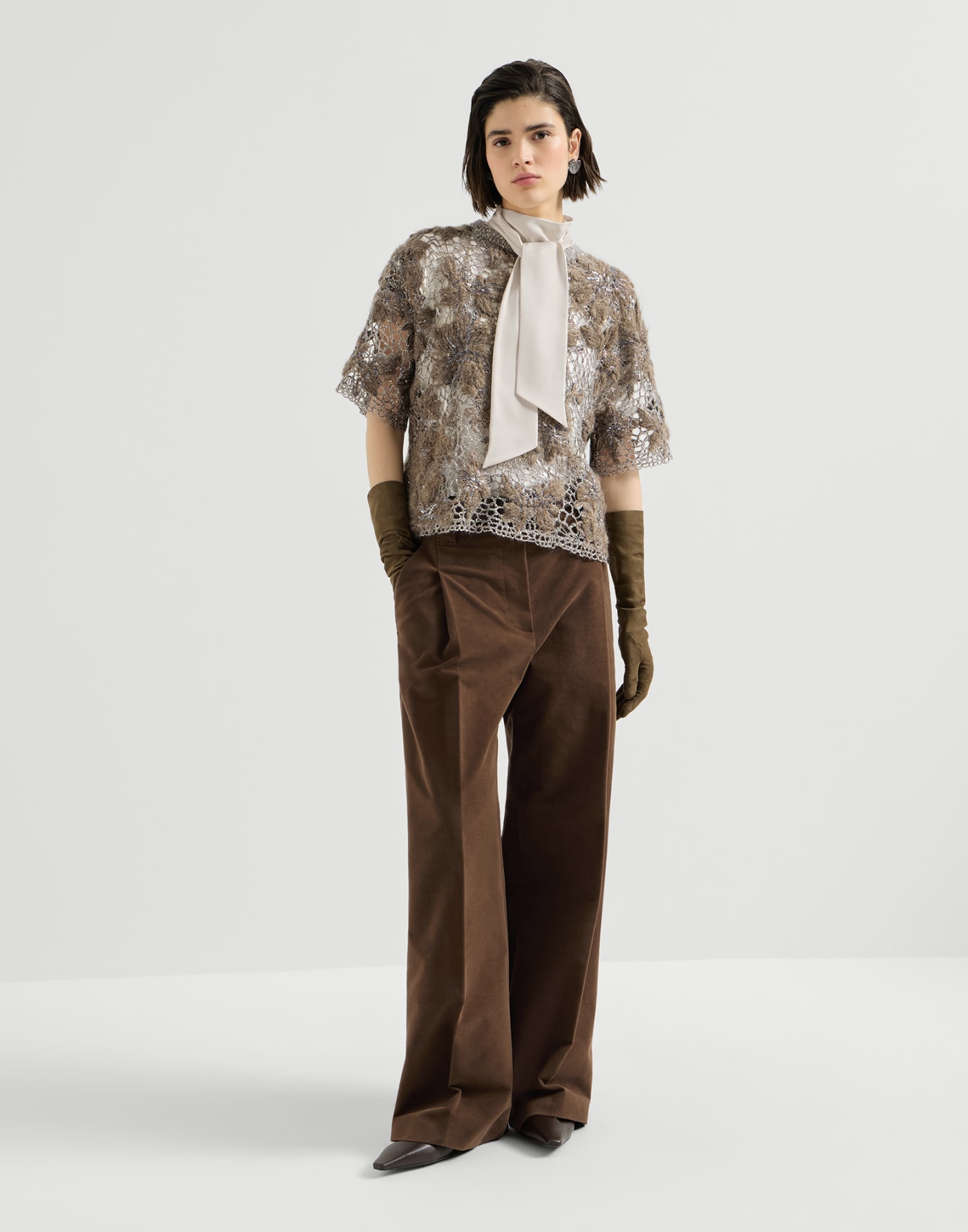 Mock neck T-shirt with monili Fog Woman - Brunello Cucinelli