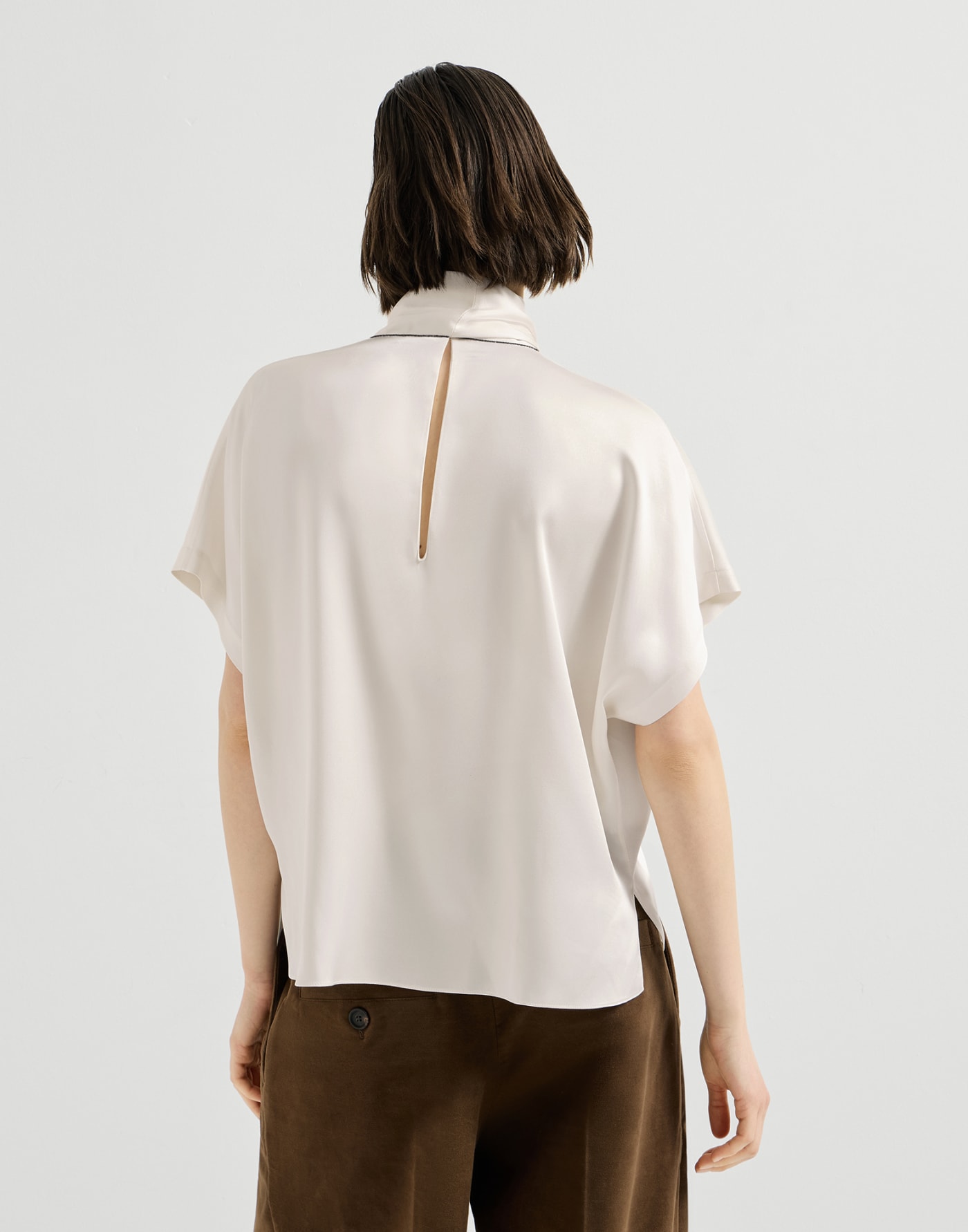 Mock neck T-shirt with monili Fog Woman - Brunello Cucinelli