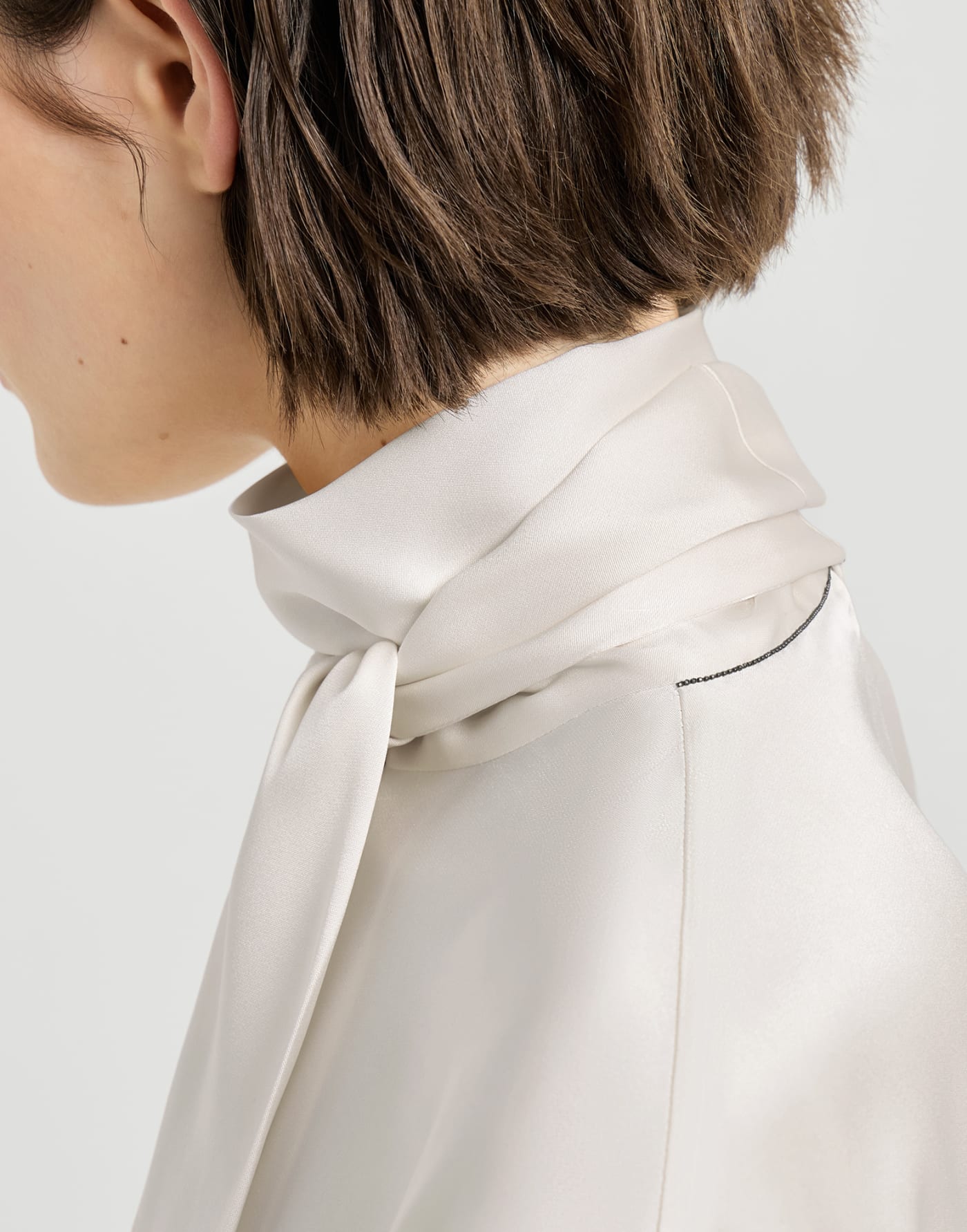 Mock neck T-shirt with monili Fog Woman - Brunello Cucinelli