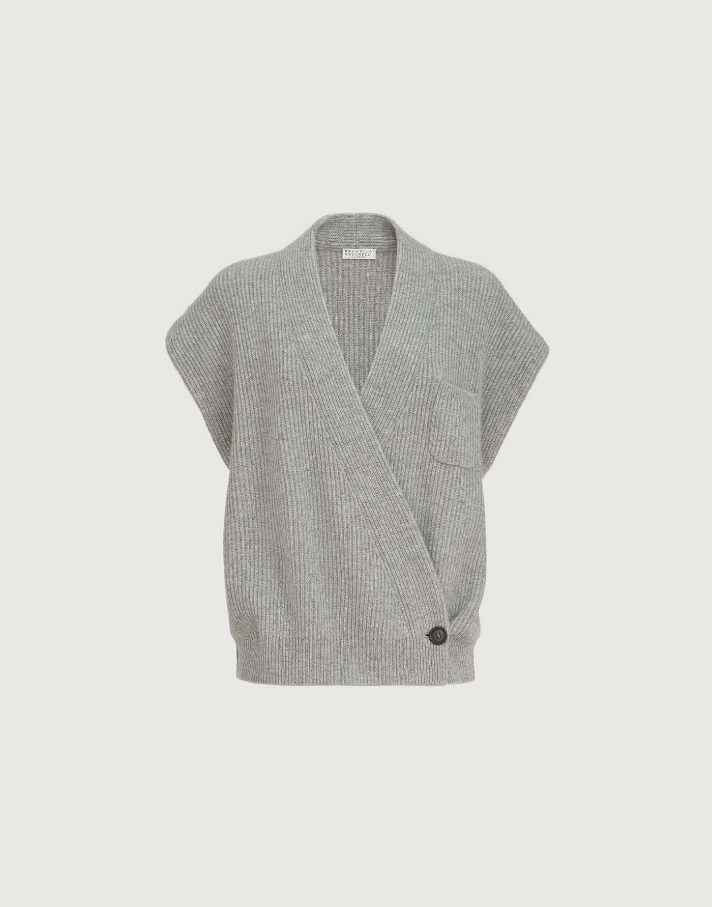 Cashmere rib wrap cardigan Grey Woman - Brunello Cucinelli