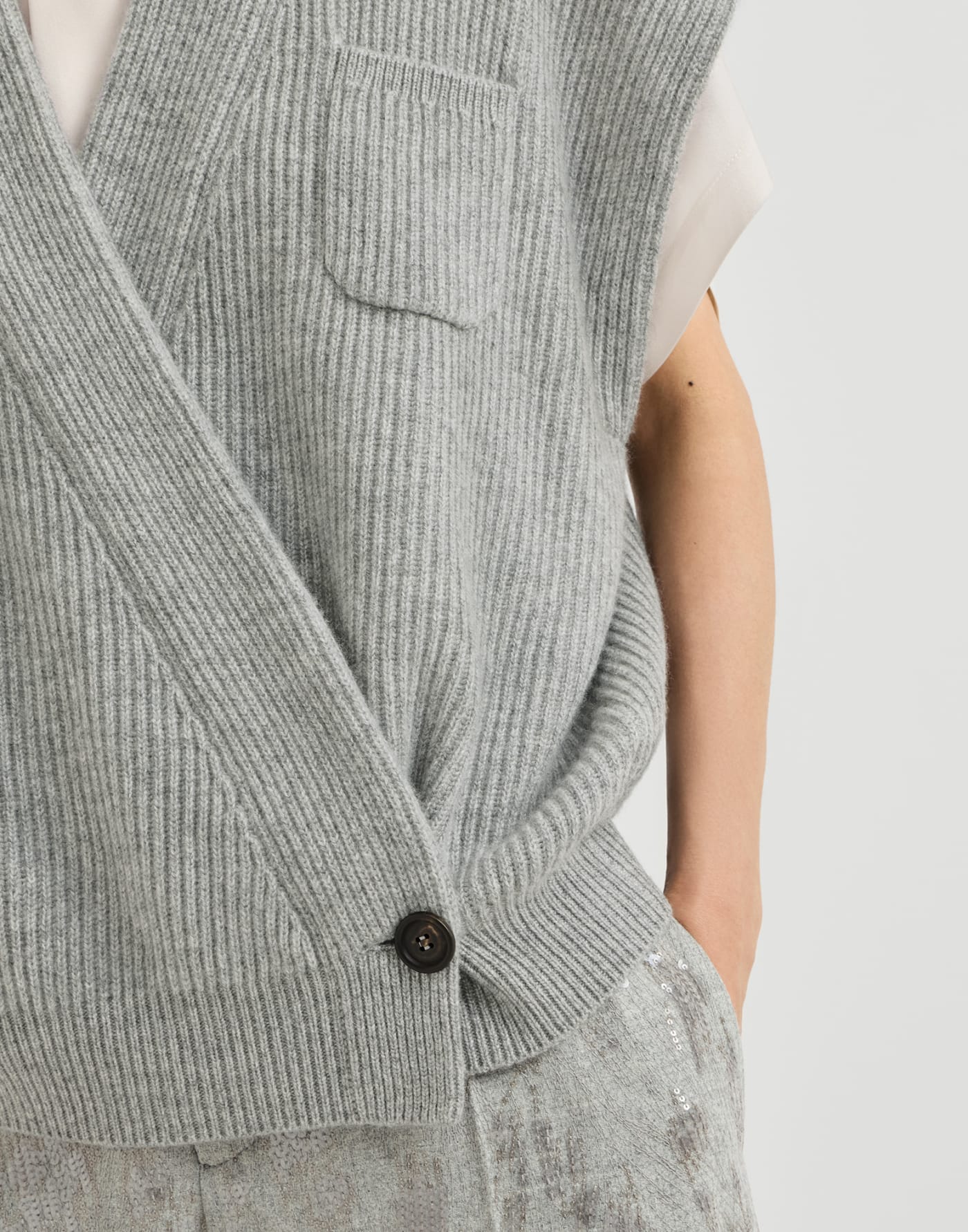 Cashmere rib wrap cardigan Grey Woman - Brunello Cucinelli