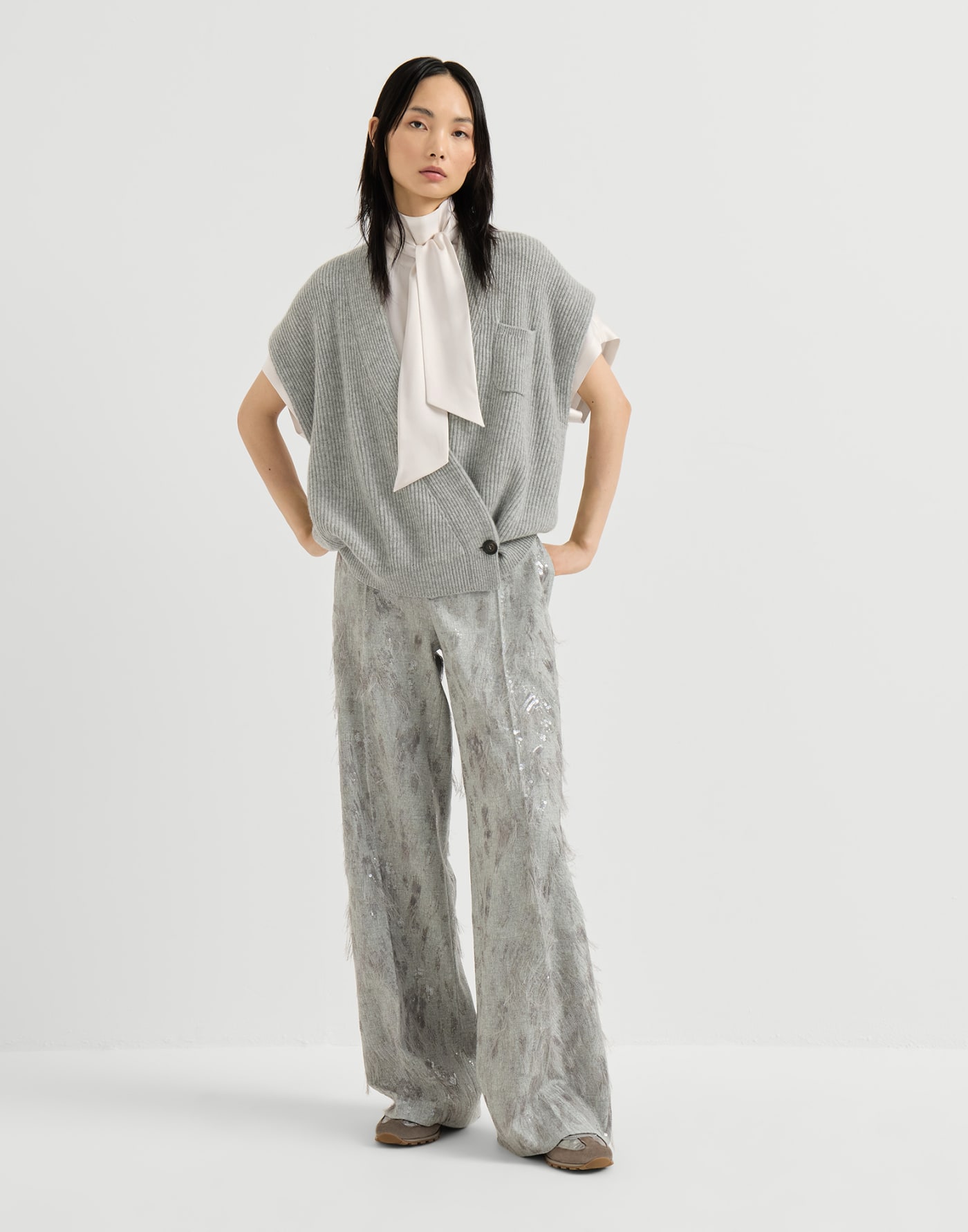 Cashmere rib wrap cardigan Grey Woman - Brunello Cucinelli