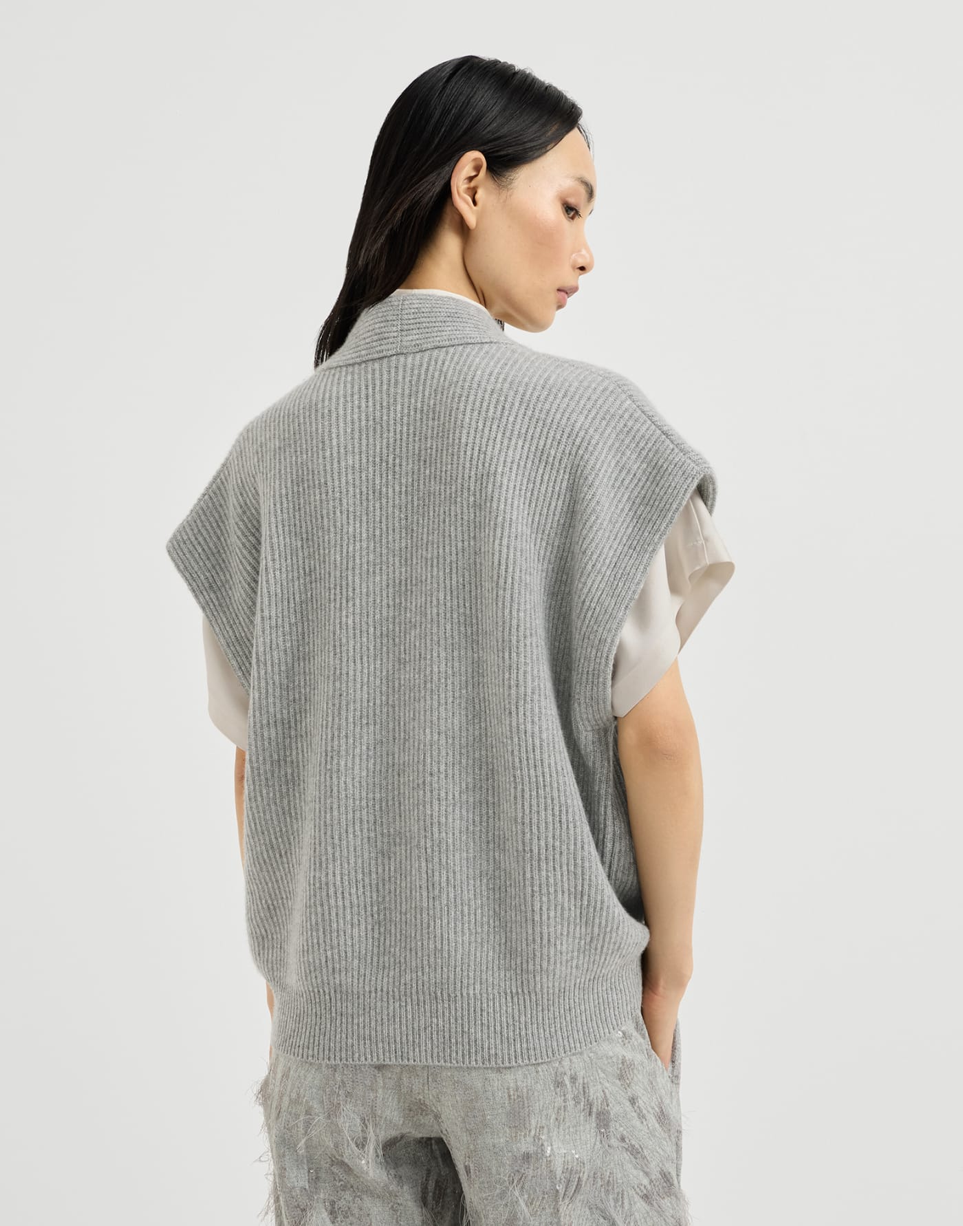 Cashmere rib wrap cardigan Grey Woman - Brunello Cucinelli