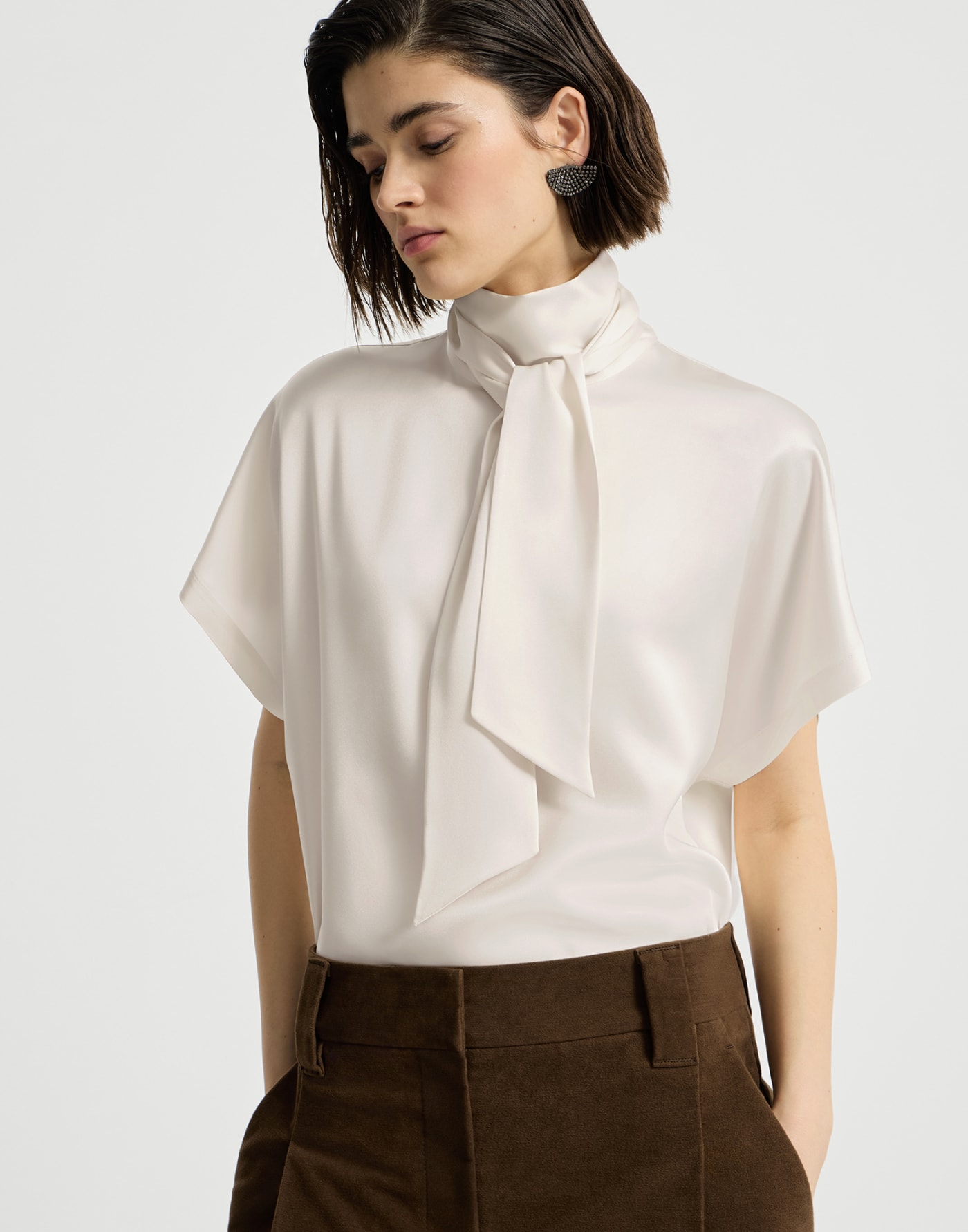 Mock neck T-shirt with monili Fog Woman - Brunello Cucinelli