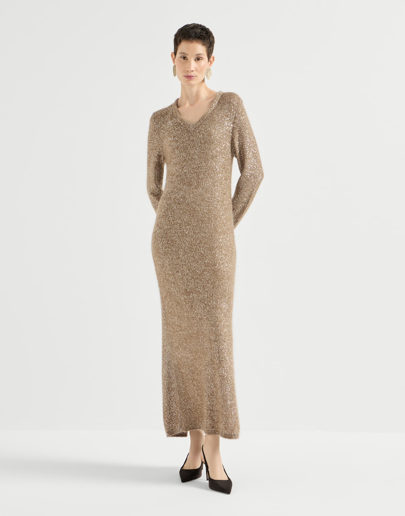 Dazzling texture knit dress Light Brown Woman - Brunello Cucinelli
