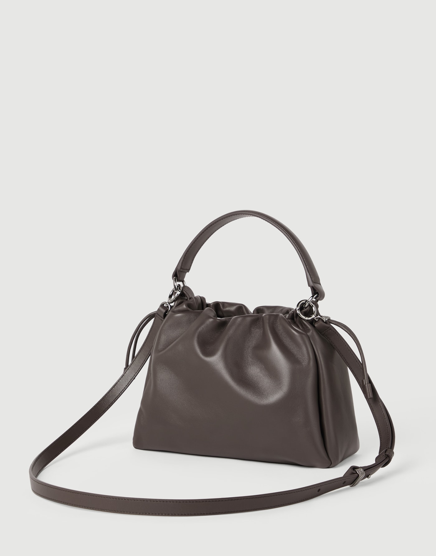 Small Soft Leather Mellow Bucket bag Rust Brown Woman - Brunello Cucinelli