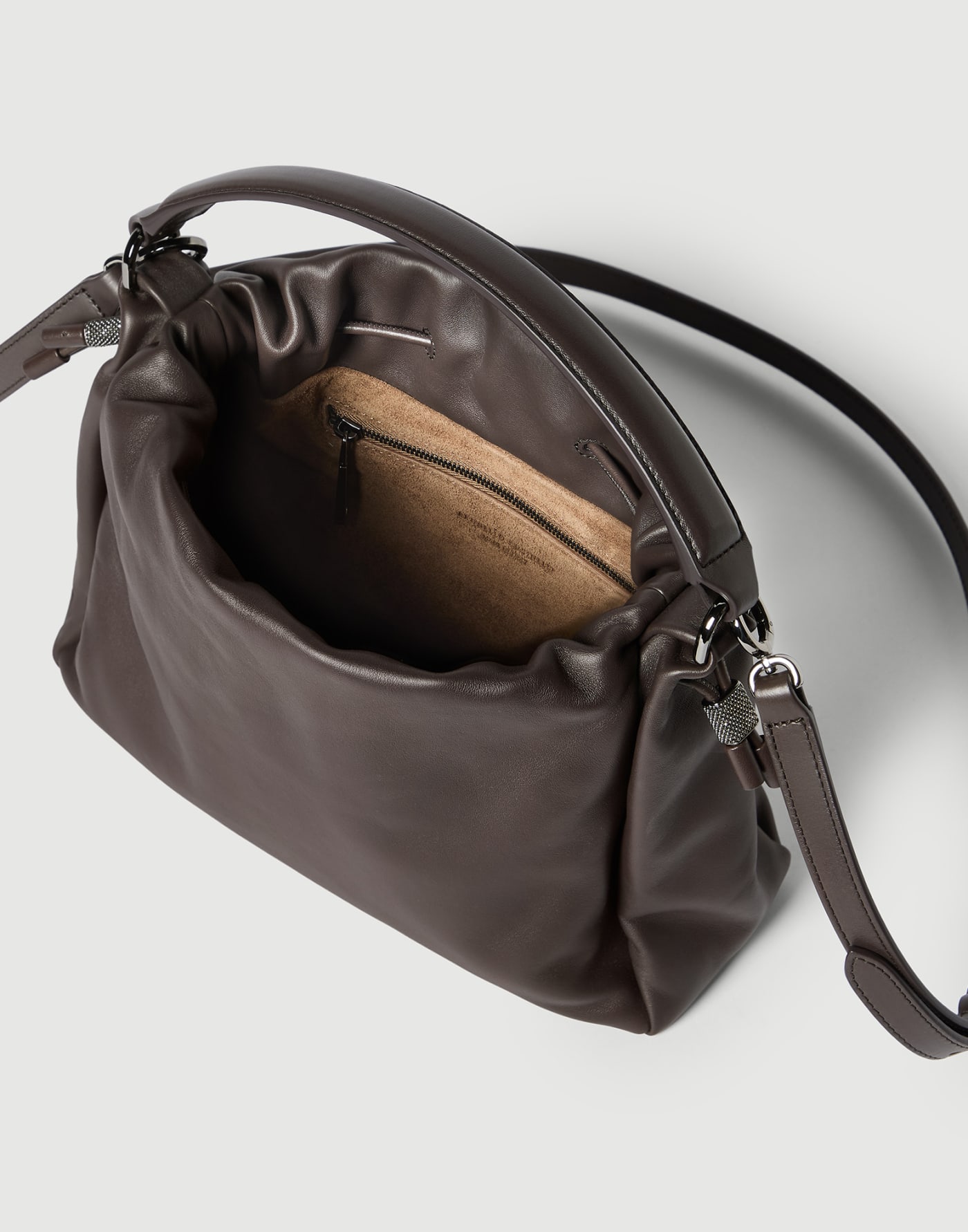 Small Soft Leather Mellow Bucket bag Rust Brown Woman - Brunello Cucinelli