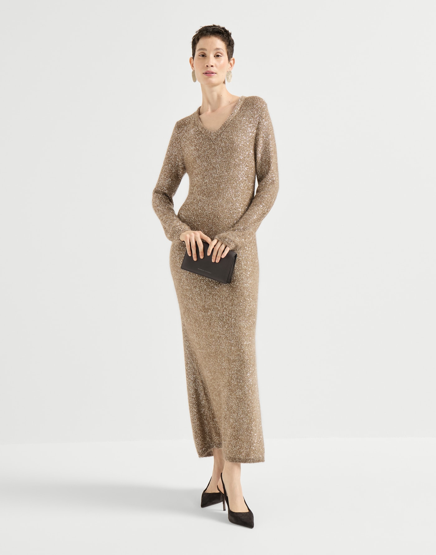 Dazzling texture knit dress Light Brown Woman - Brunello Cucinelli