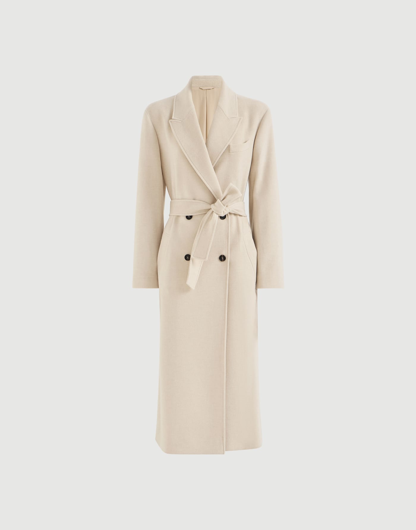 Cashmere coat with belt and monili Beige Woman - Brunello Cucinelli