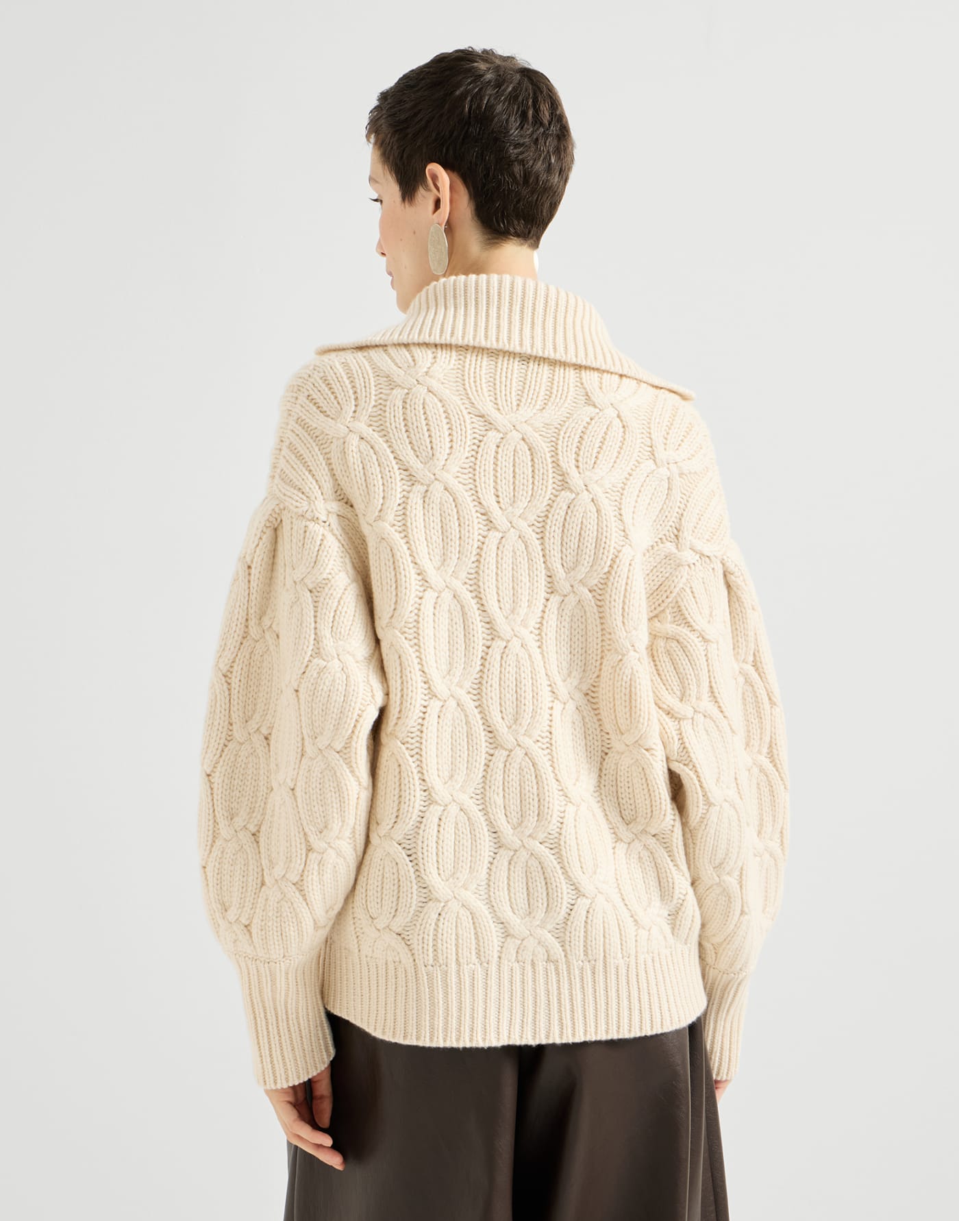Cashmere feather yarn heritage cable cardigan Butter Woman - Brunello Cucinelli