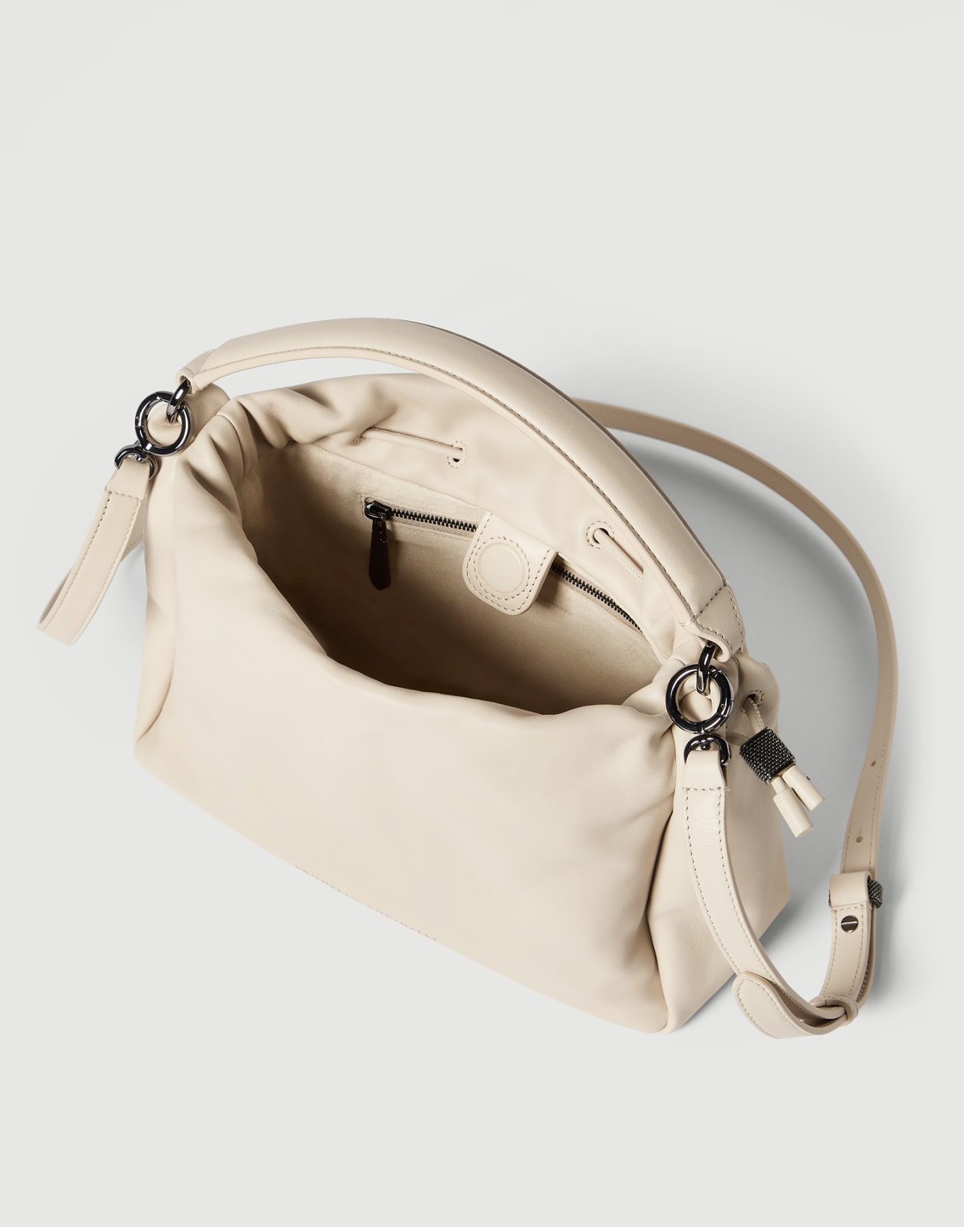 Small Soft Leather Mellow Bucket bag Ivory Woman - Brunello Cucinelli