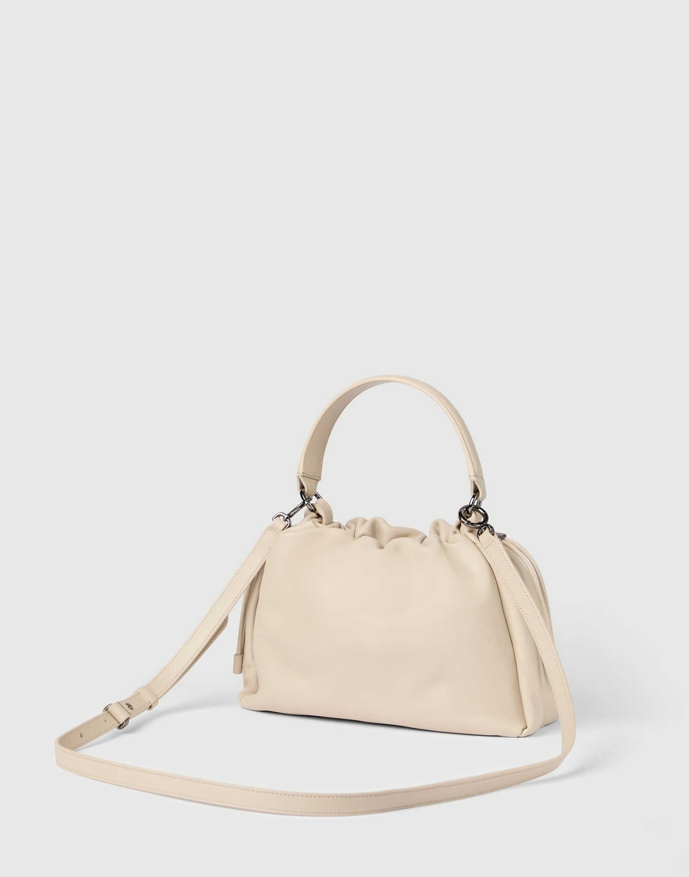 Small Soft Leather Mellow Bucket bag Ivory Woman - Brunello Cucinelli